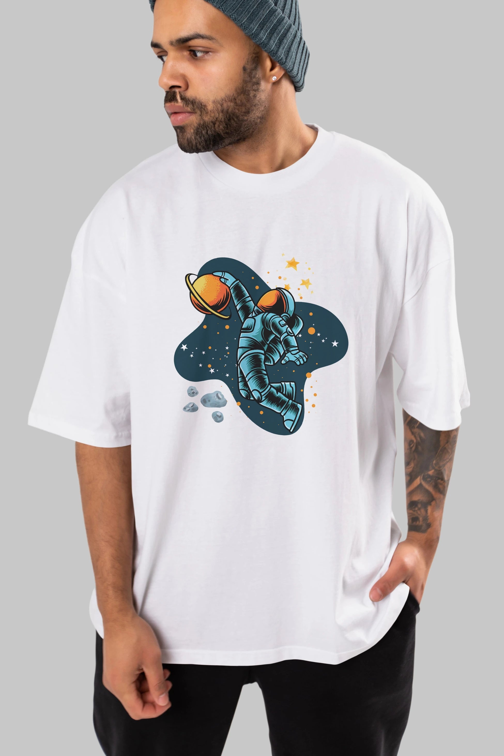 Astronot Basketbol Ön Baskılı Oversize t-shirt Erkek Kadın Unisex