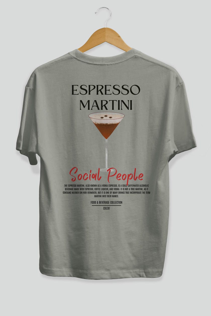 Espresso Martını Kokteyl Serisi Baskılı Oversize t-shirt Erkek Kadın Unisex %100 Pamuk Bisiklet Yaka tişort