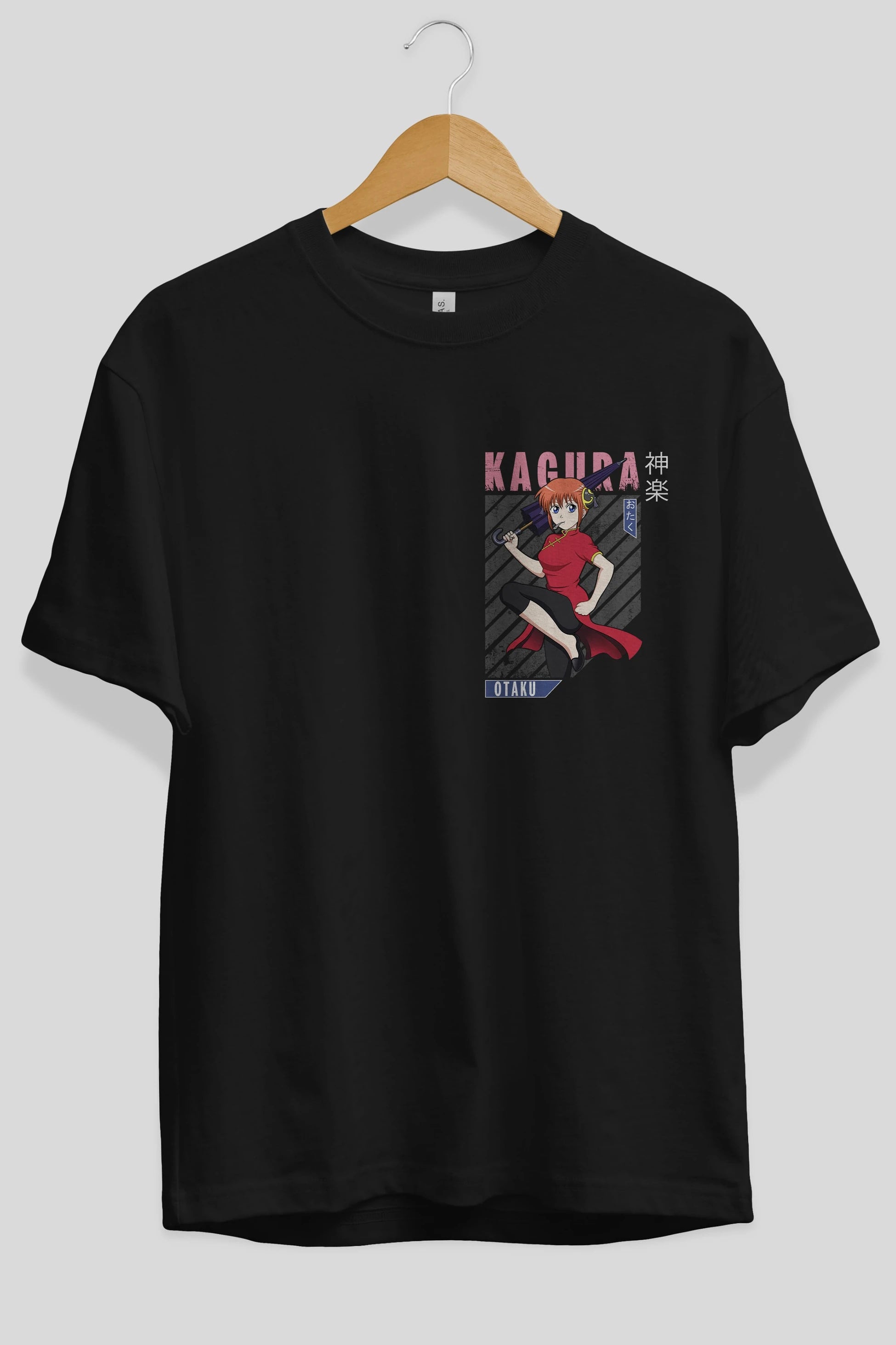 Kagura GINTAMA 1 Ön Sol Baskılı Oversize t-shirt Erkek Kadın Unisex %100 Pamuk Bisiklet Yaka tişort