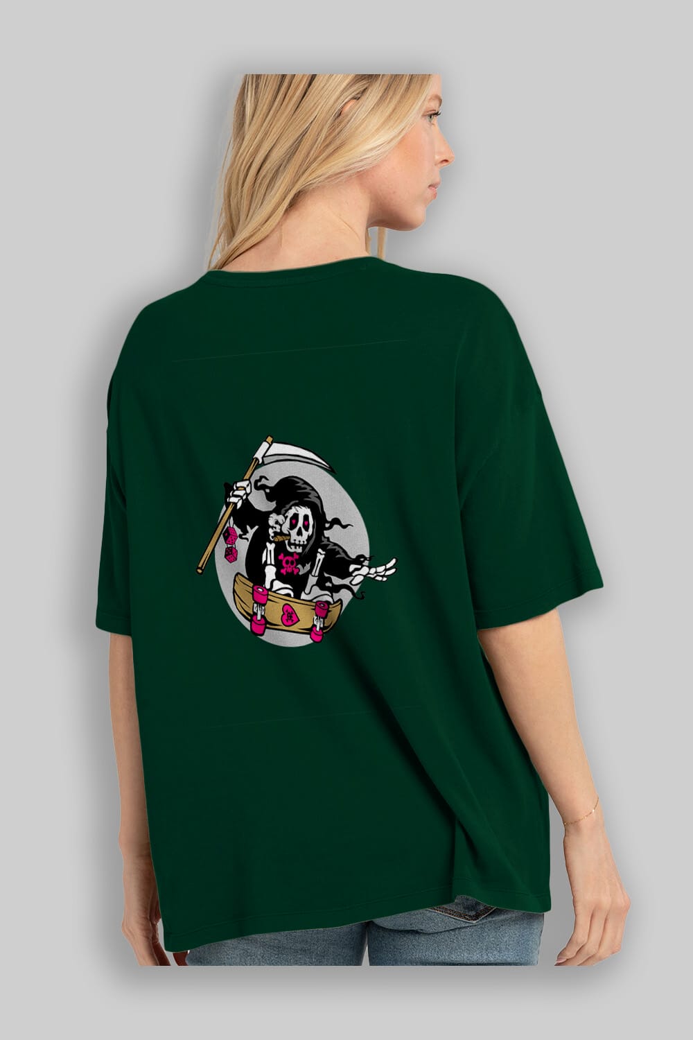 Grim Skater Arka Baskılı Oversize t-shirt Erkek Kadın Unisex %100 Pamuk tişort