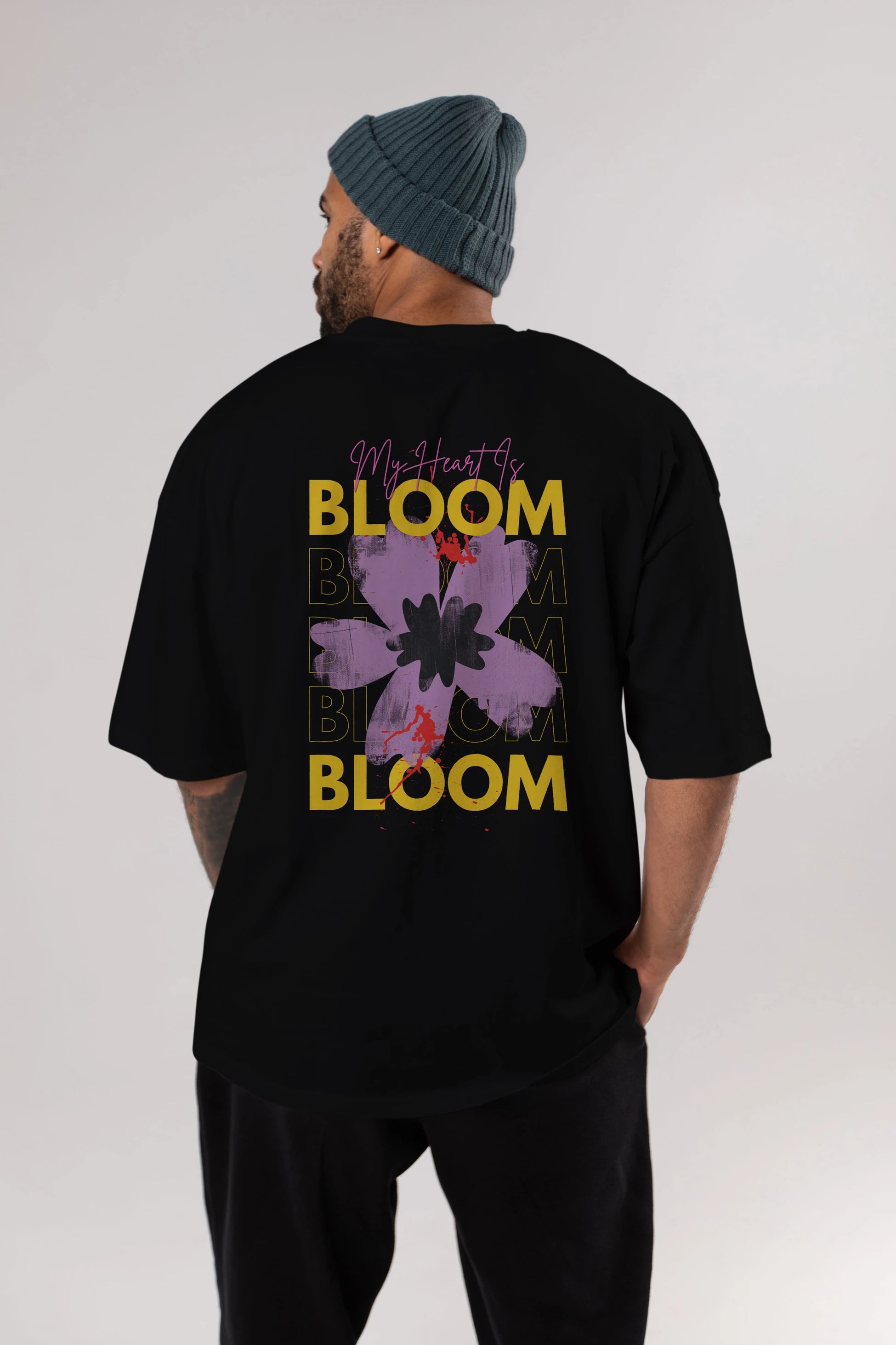 Bloom Yazılı Arka Baskılı Oversize t-shirt Erkek Kadın Unisex