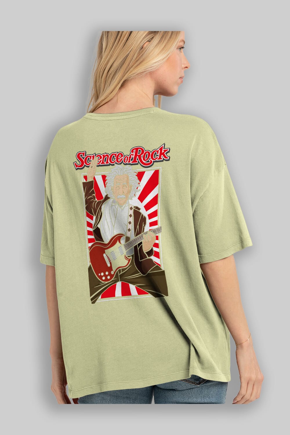Einstein Science Of Rock Arka Baskılı Oversize t-shirt Erkek Kadın Unisex %100 Pamuk tişort