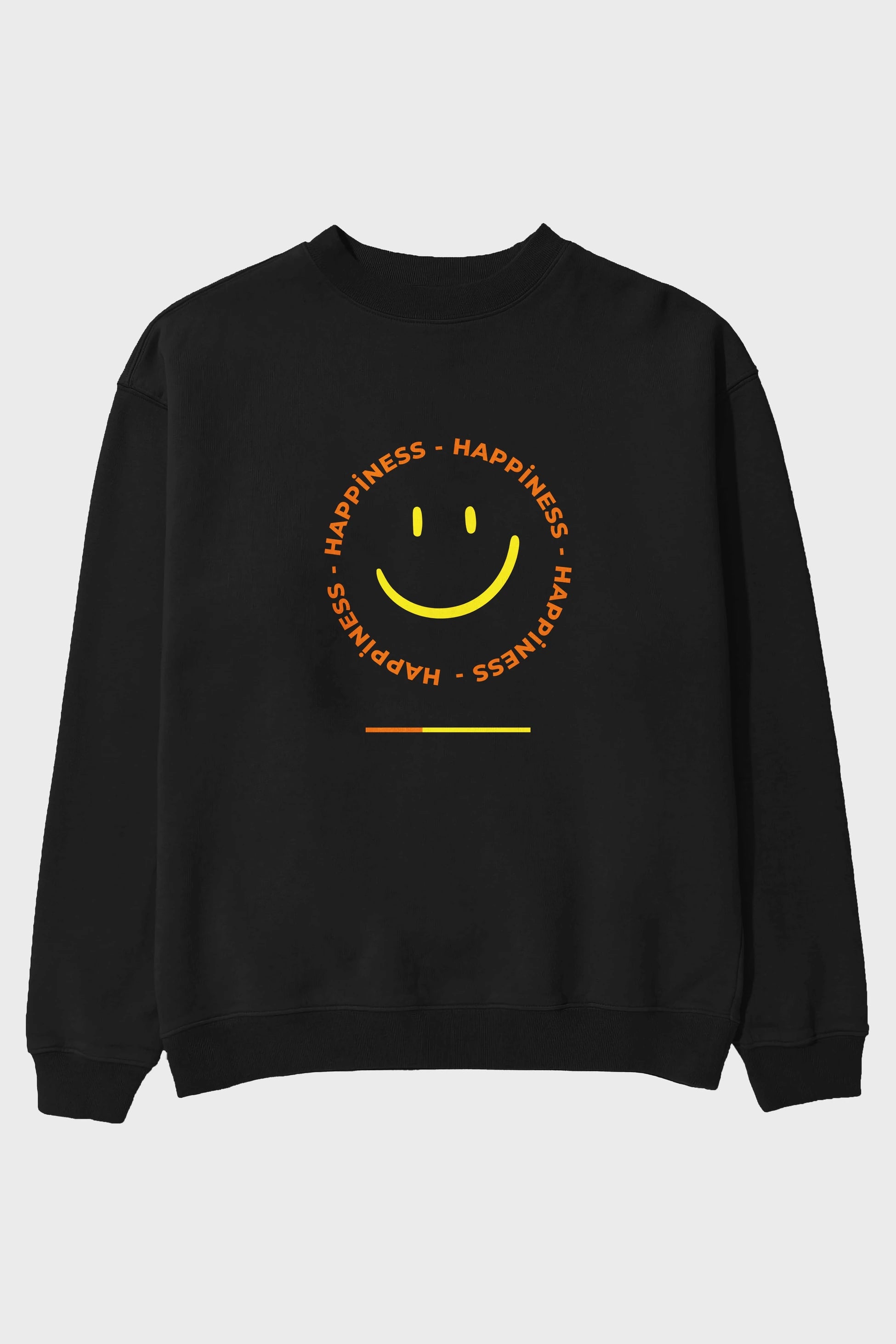 Happiness Smile Yazılı Ön Baskılı Oversize Sweatshirt Erkek Kadın Unisex
