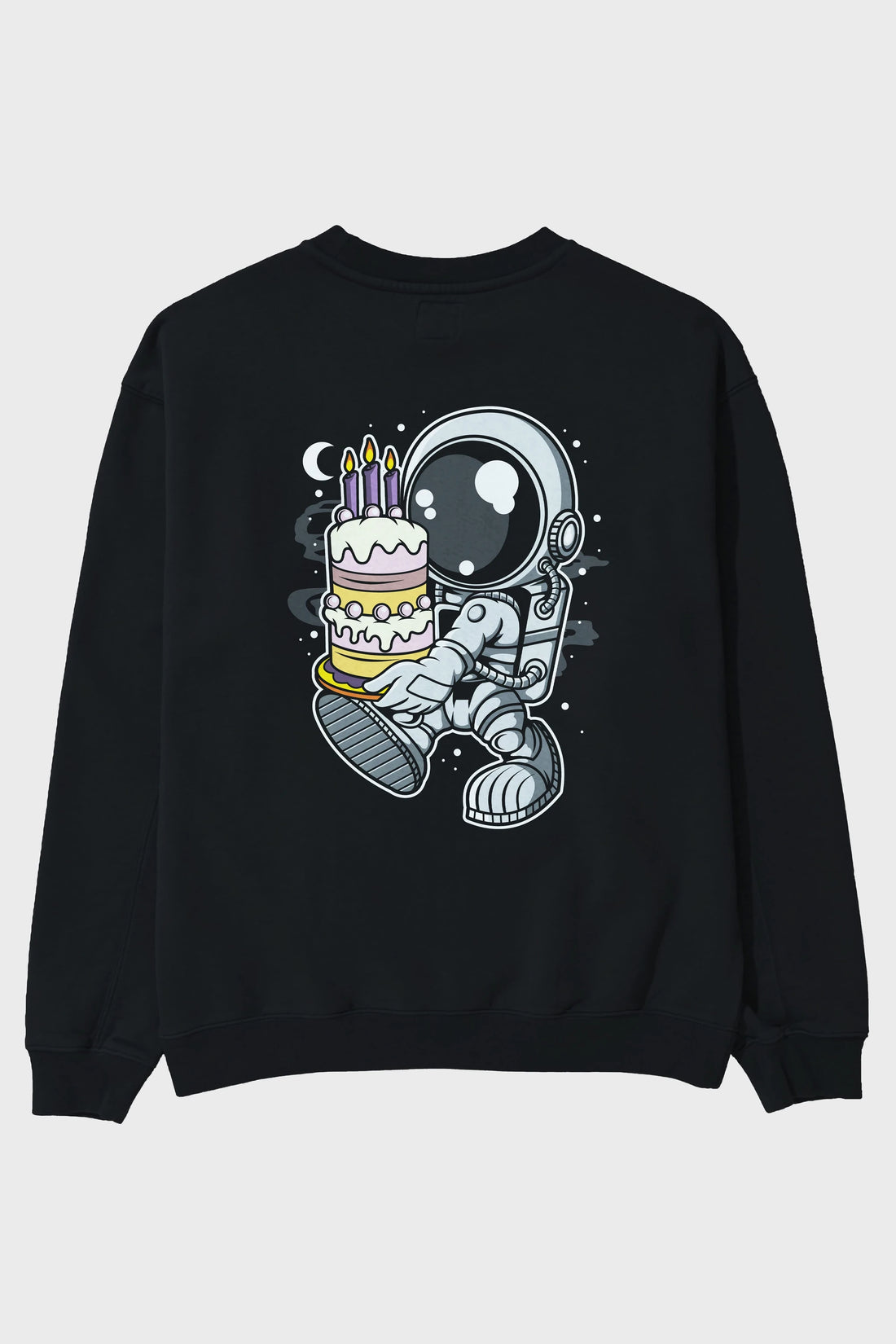 Astronaut Birthday Cake Arka Baskılı Oversize Sweatshirt Erkek Kadın Unisex