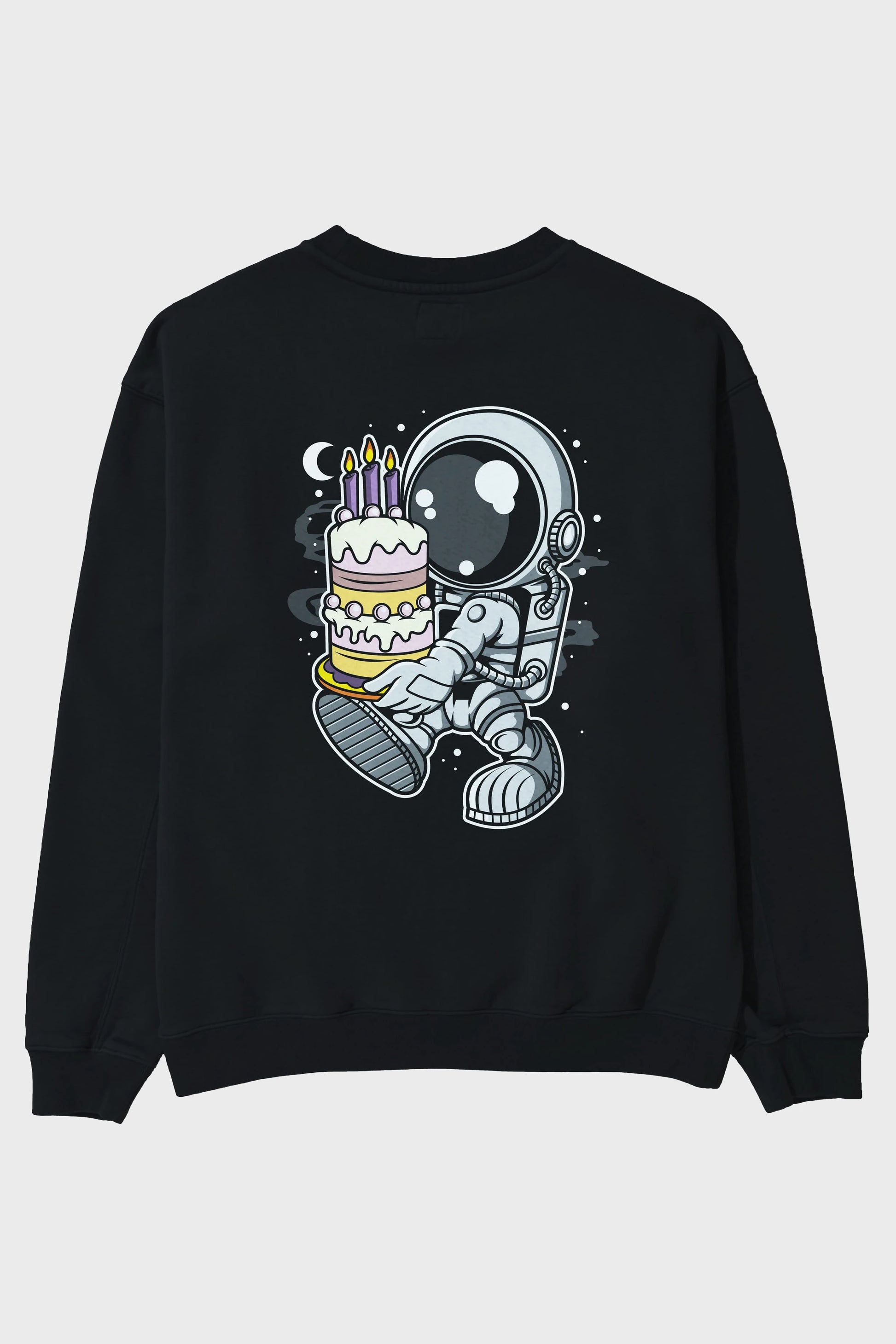 Astronaut Birthday Cake Arka Baskılı Oversize Sweatshirt Erkek Kadın Unisex