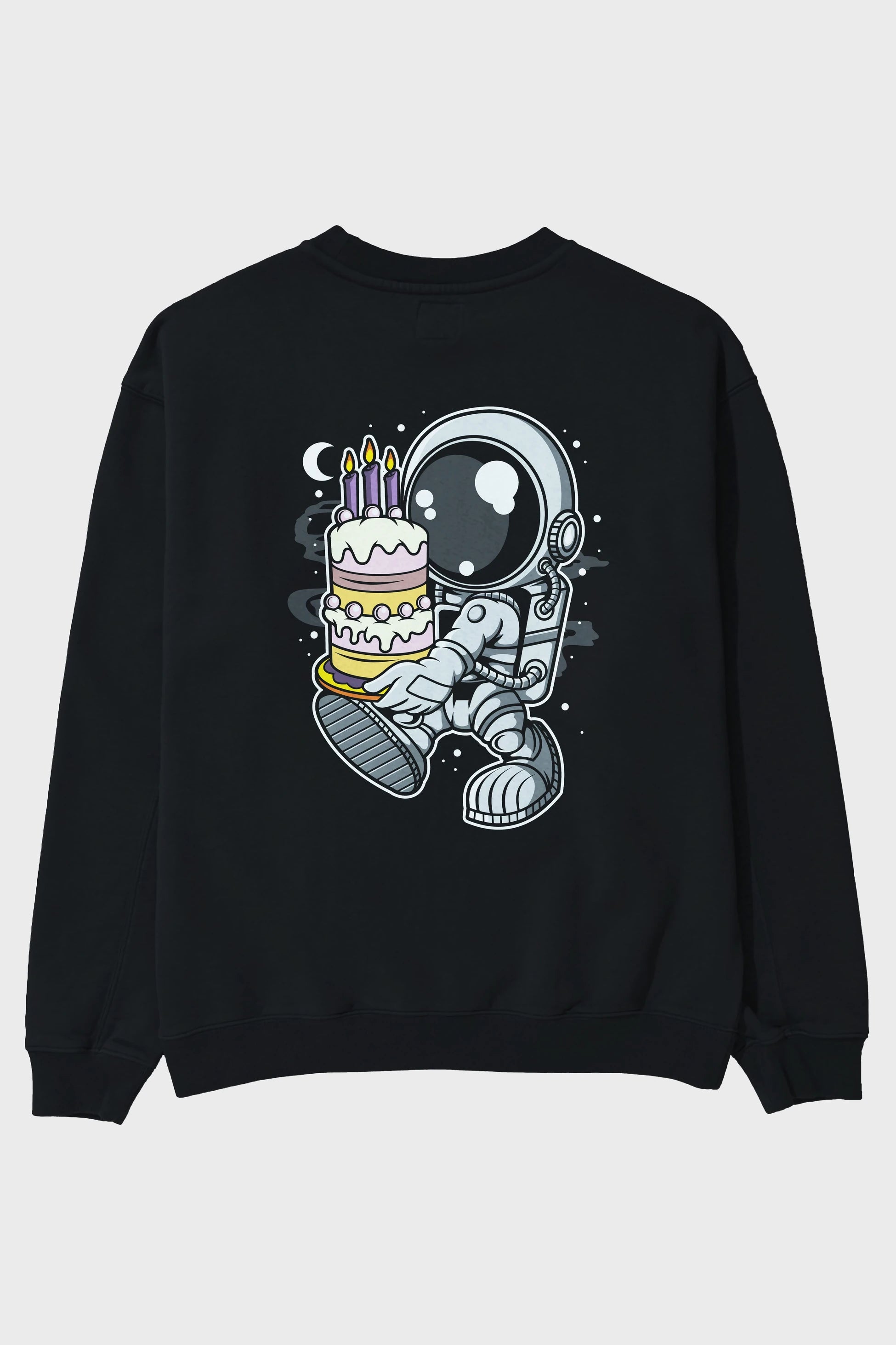 Astronaut Birthday Cake Arka Baskılı Oversize Sweatshirt Erkek Kadın Unisex