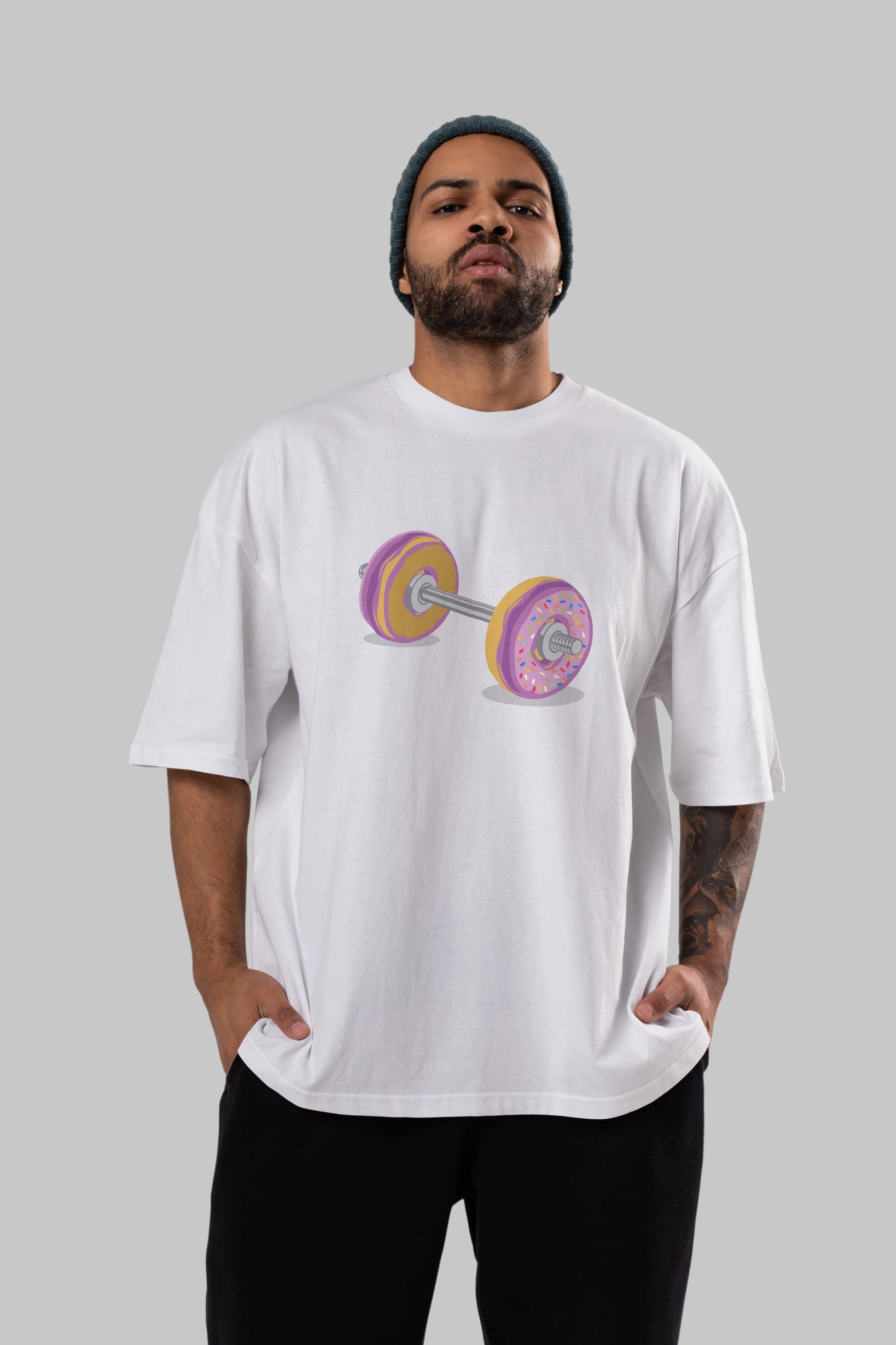Donut Barbell Ön Baskılı Oversize t-shirt %100 pamuk Erkek Kadın Unisex