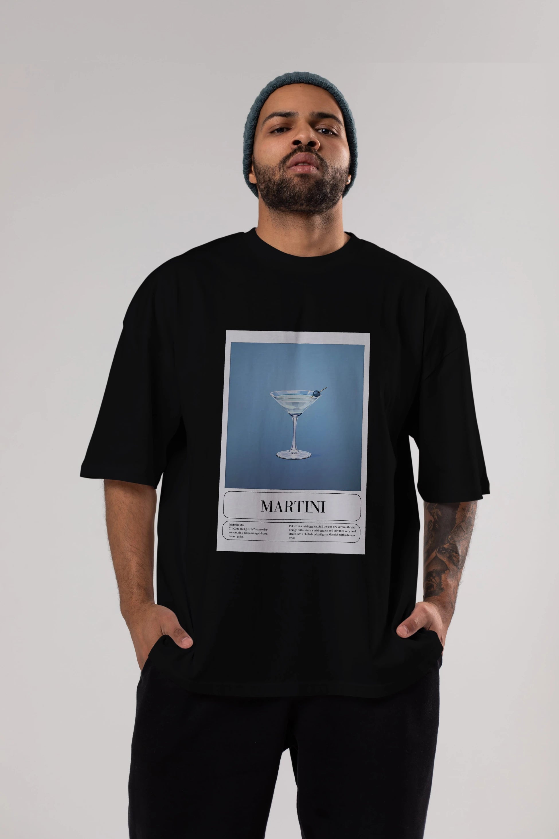 Martini Ön Baskılı Oversize t-shirt Erkek Kadın Unisex %100 Pamuk Bisiklet Yaka tişort