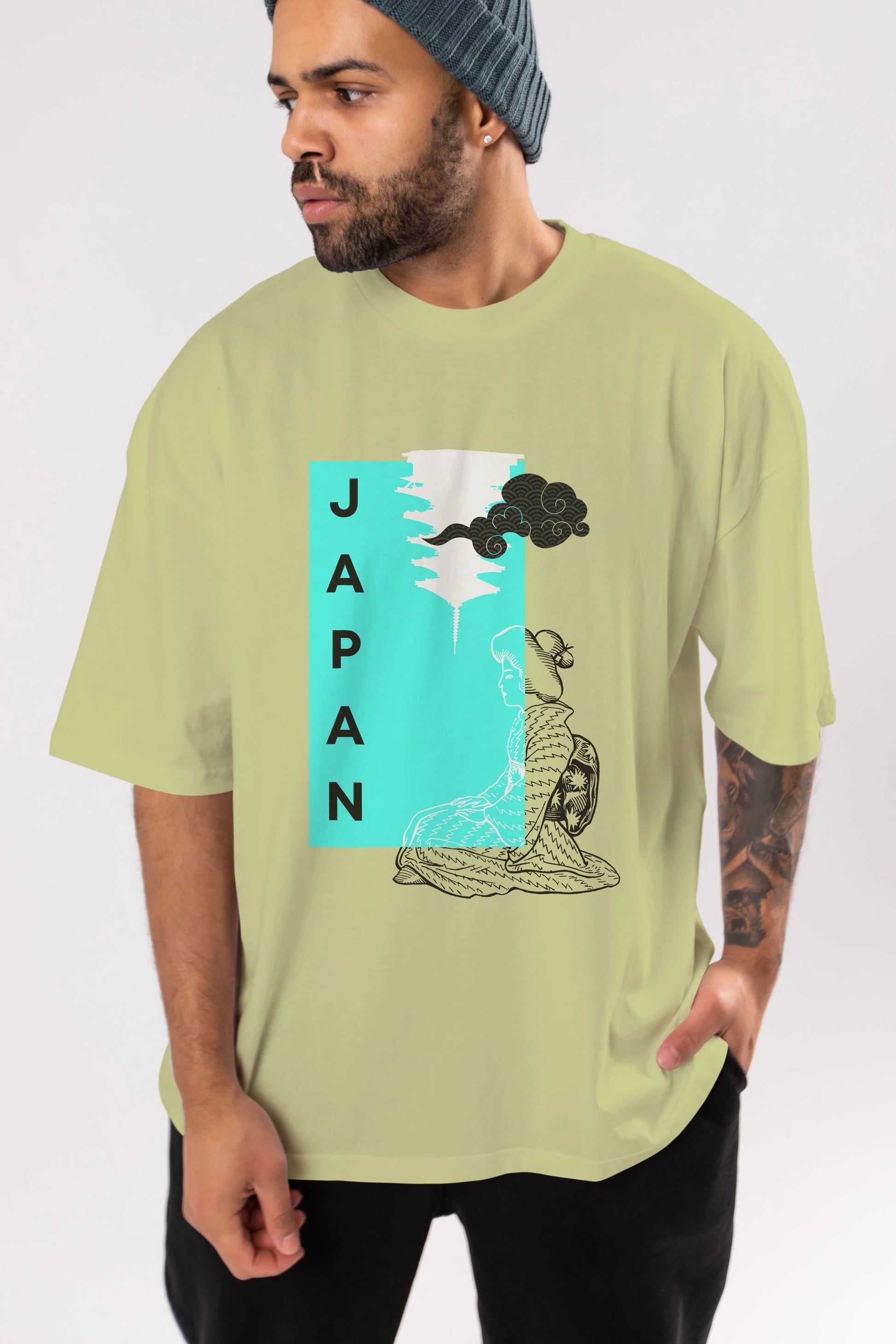 Japan Yazılı Streetwear Ön Baskılı Oversize t-shirt Erkek Kadın Unisex