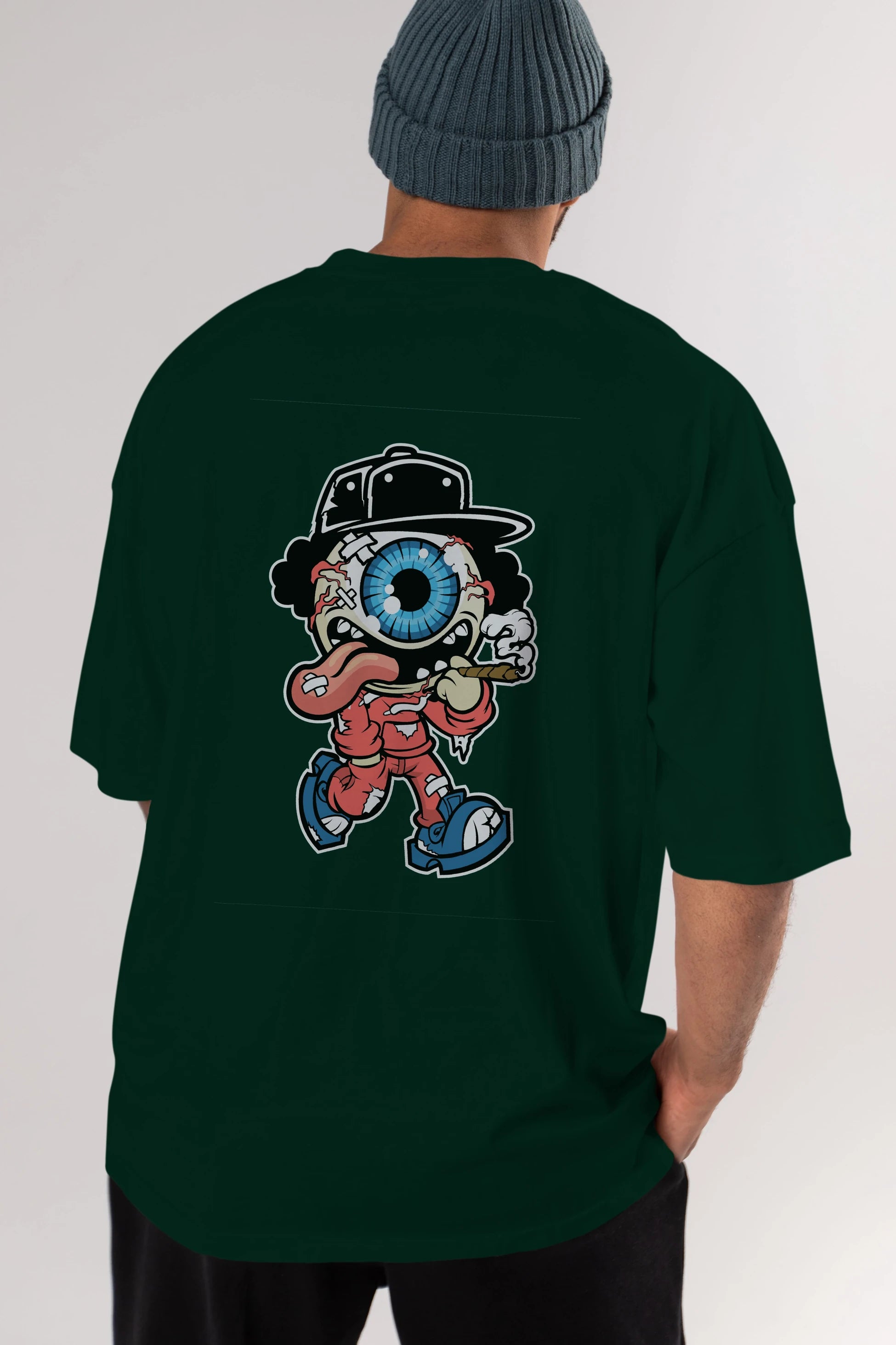Eyeball Monster Arka Baskılı Oversize t-shirt Erkek Kadın Unisex %100 Pamuk tişort