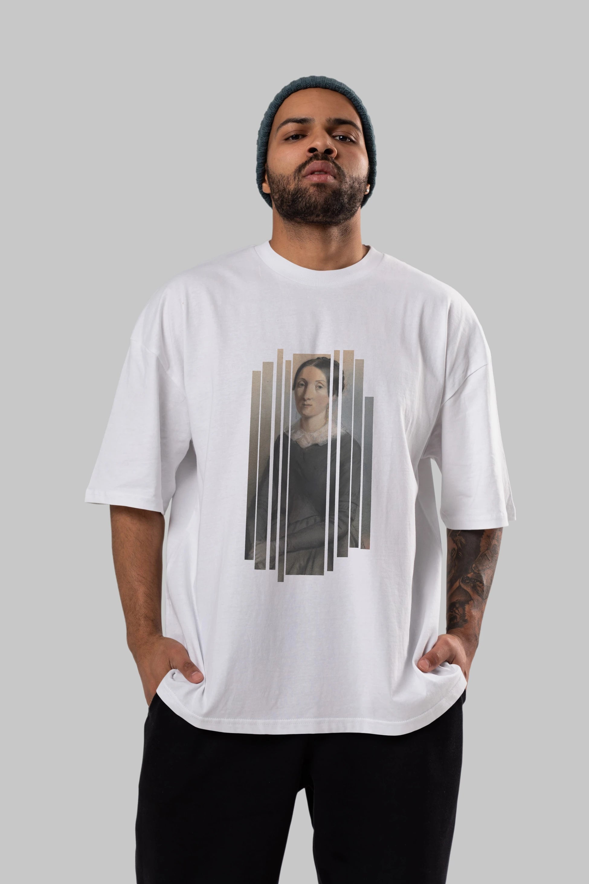 Retro Portre Ön Baskılı Oversize t-shirt Erkek Kadın Unisex
