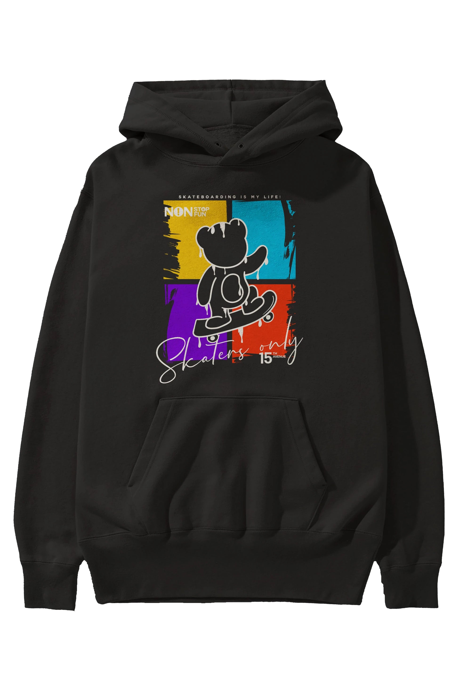 Skaters Only Bear Ön Baskılı Hoodie Oversize Kapüşonlu Sweatshirt Erkek Kadın Unisex