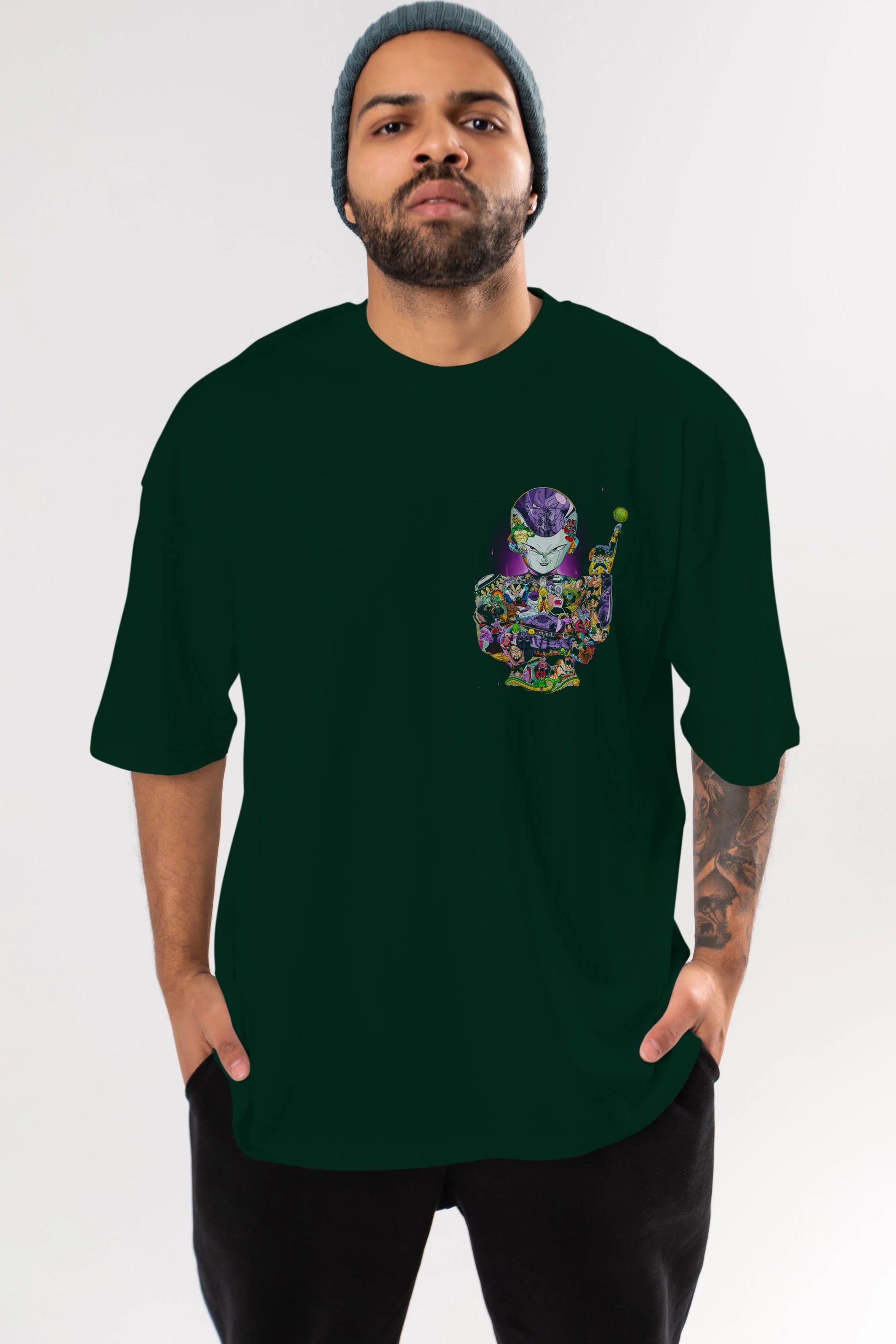 DRAGON BALL ART (4) Ön Sol Baskılı Oversize t-shirt Erkek Kadın Unisex %100 Pamuk Bisiklet Yaka tişort