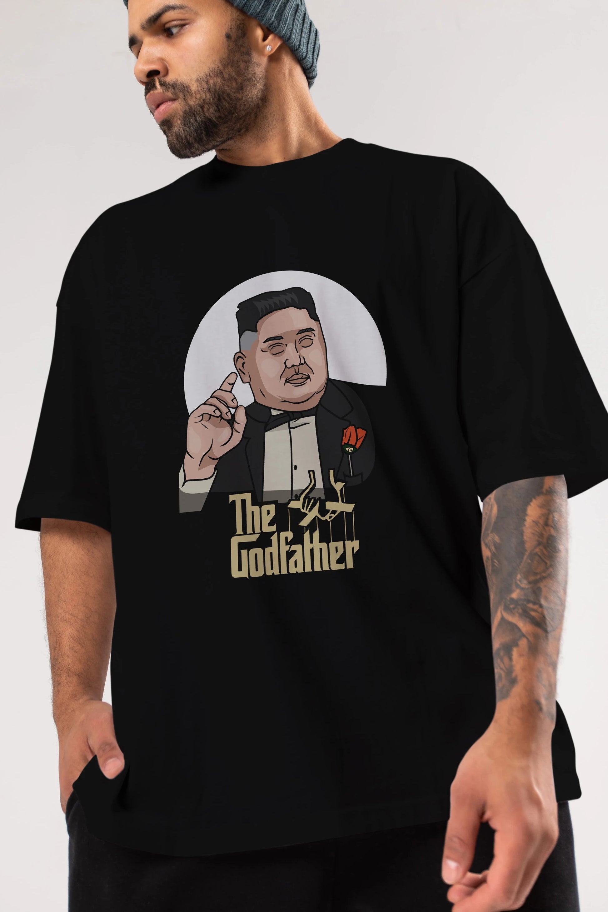 Godfather Jong Un Ön Baskılı Oversize t-shirt Erkek Kadın Unisex %100 Pamuk tişort