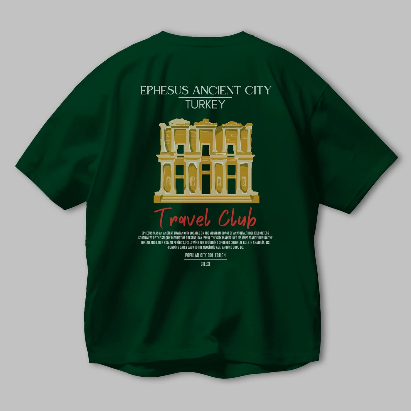 Ephesus Ancient City Turkey Arka Baskılı Oversize t-shirt Erkek Kadın Pamuk Bisiklet Yaka tişort