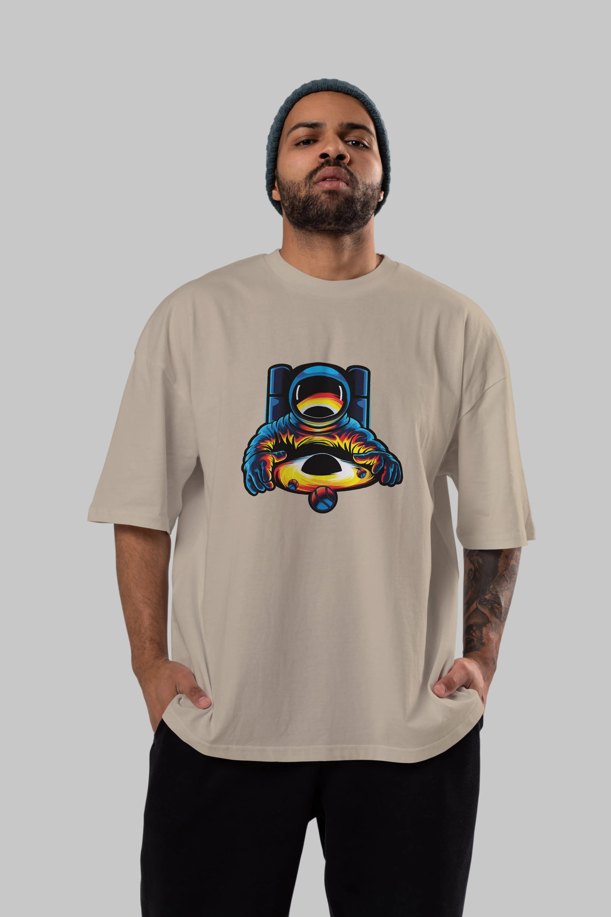 Astronaut & Black Hole Ön Baskılı Oversize t-shirt Erkek Kadın Unisex