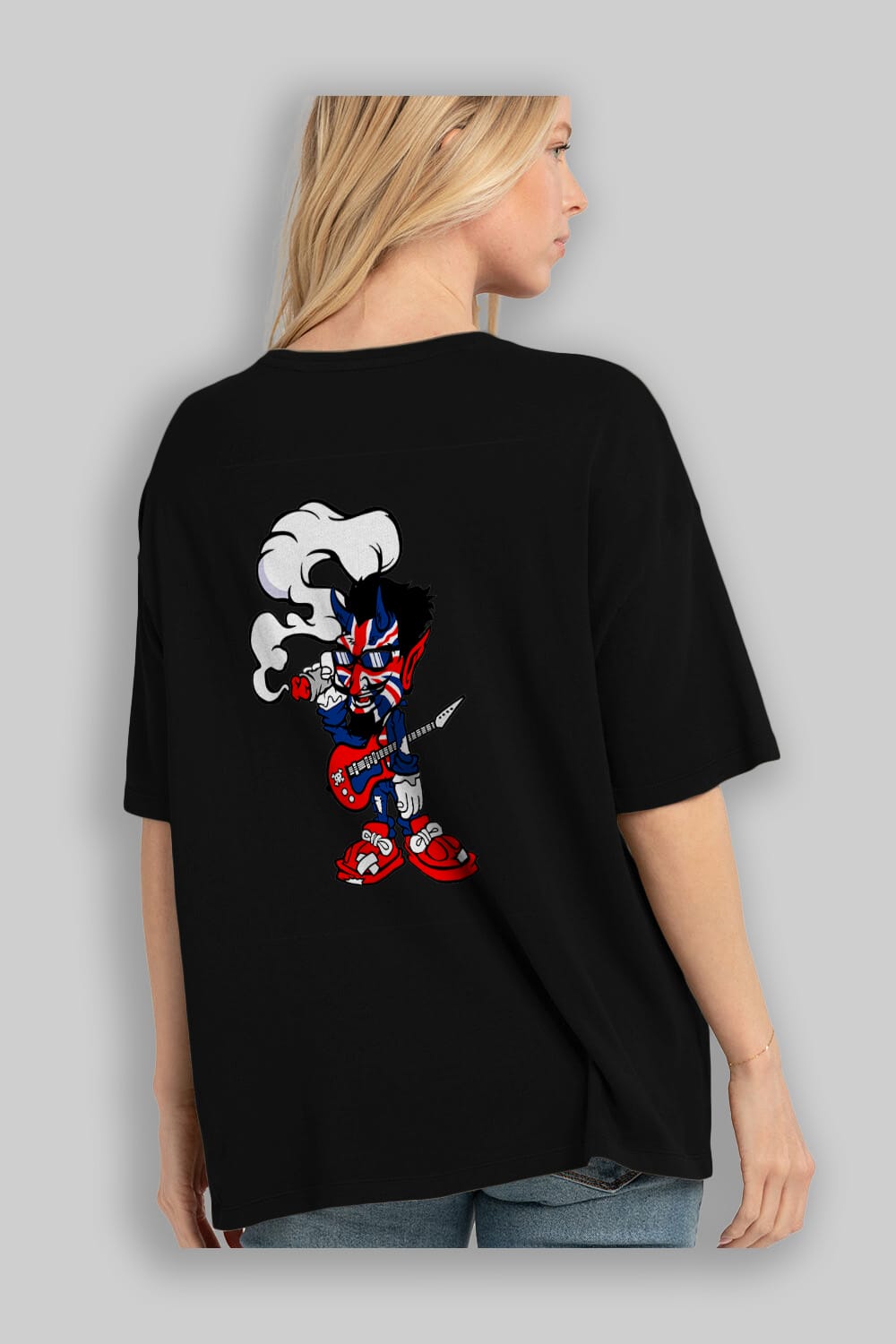 Uk Devil Rockstar Arka Baskılı Oversize t-shirt Erkek Kadın Unisex %100 Pamuk tişort