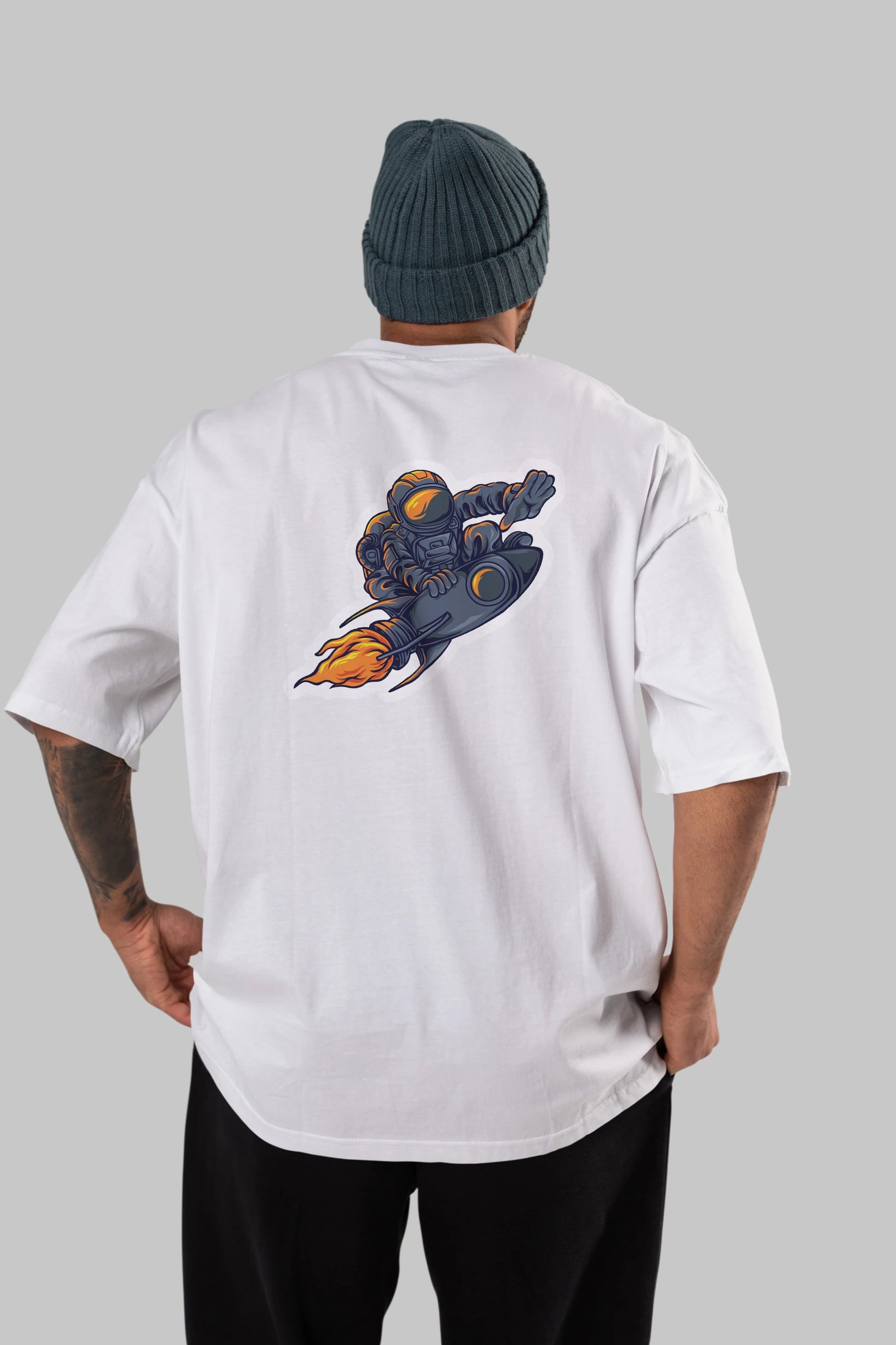 Astrocket Illustration Sticker Arka Baskılı Oversize t-shirt Erkek Kadın Unisex