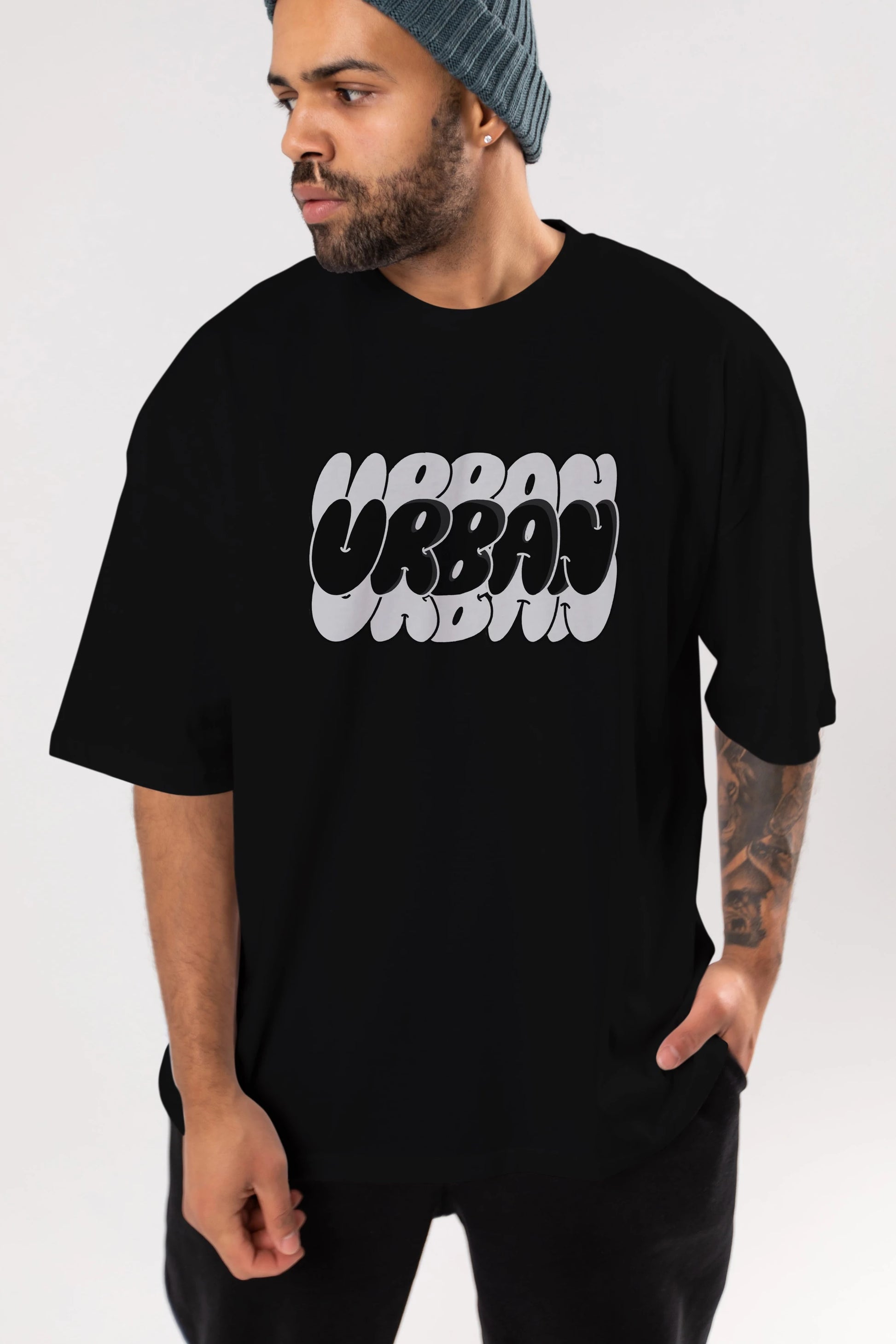 Urban Yazılı Ön Baskılı Oversize t-shirt Erkek Kadın Unisex