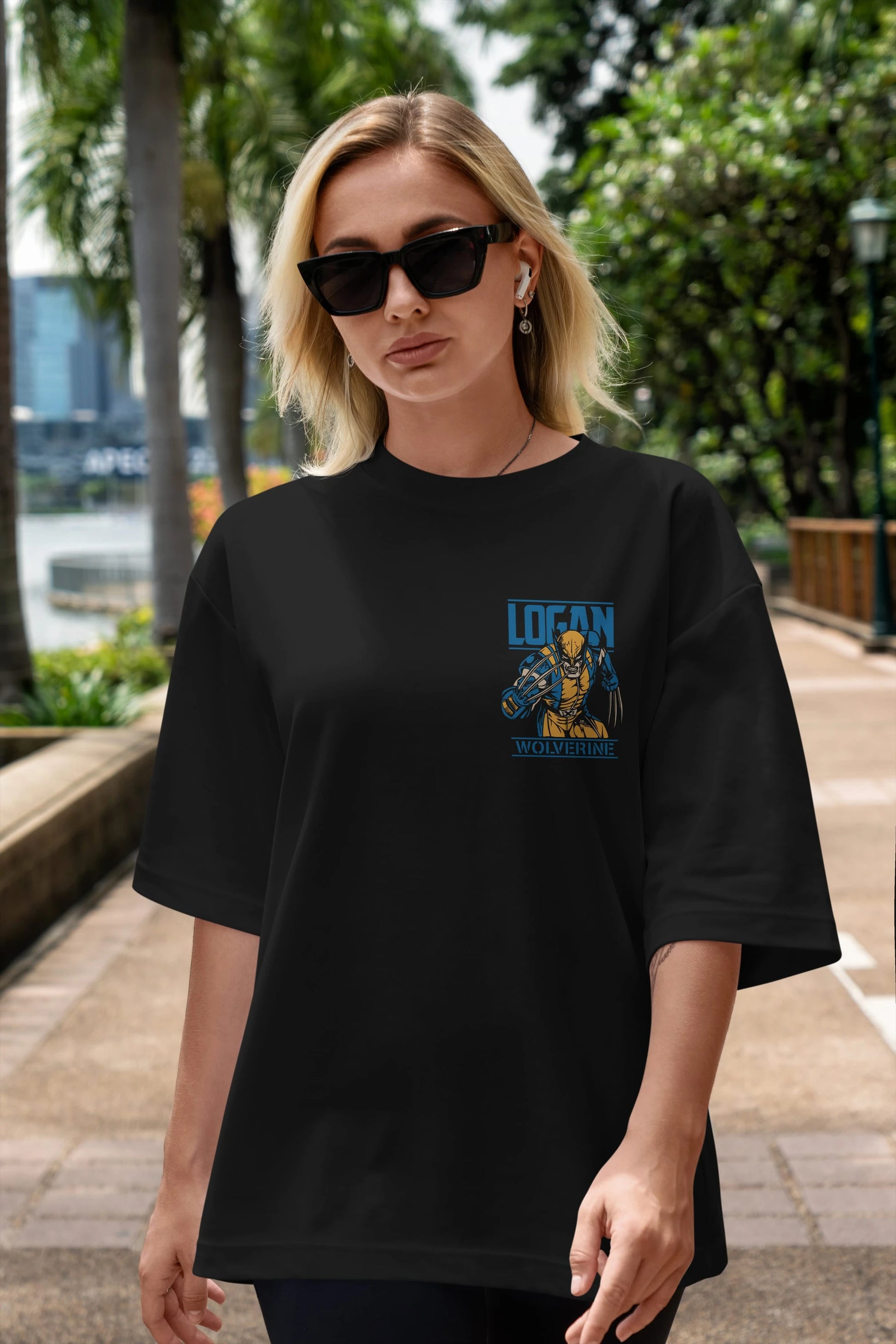 Wolverine Logan Ön Sol Baskılı Oversize t-shirt Erkek Kadın Unisex %100 Pamuk Bisiklet Yaka tişort