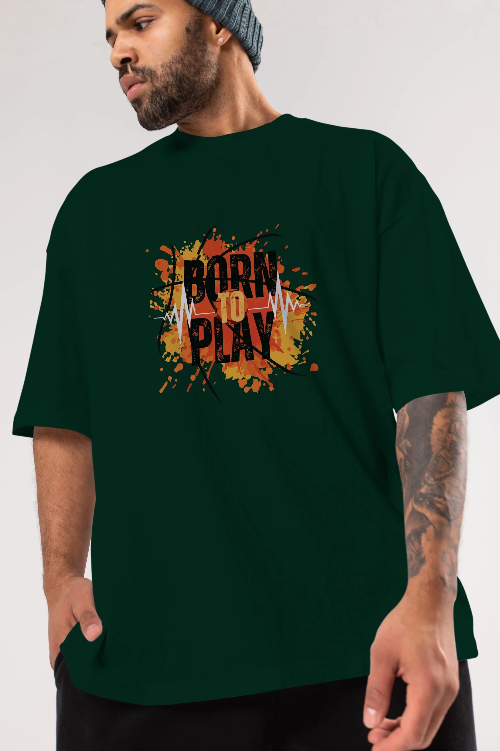 Born to Play Yazılı Ön Baskılı Oversize t-shirt Erkek Kadın Unisex