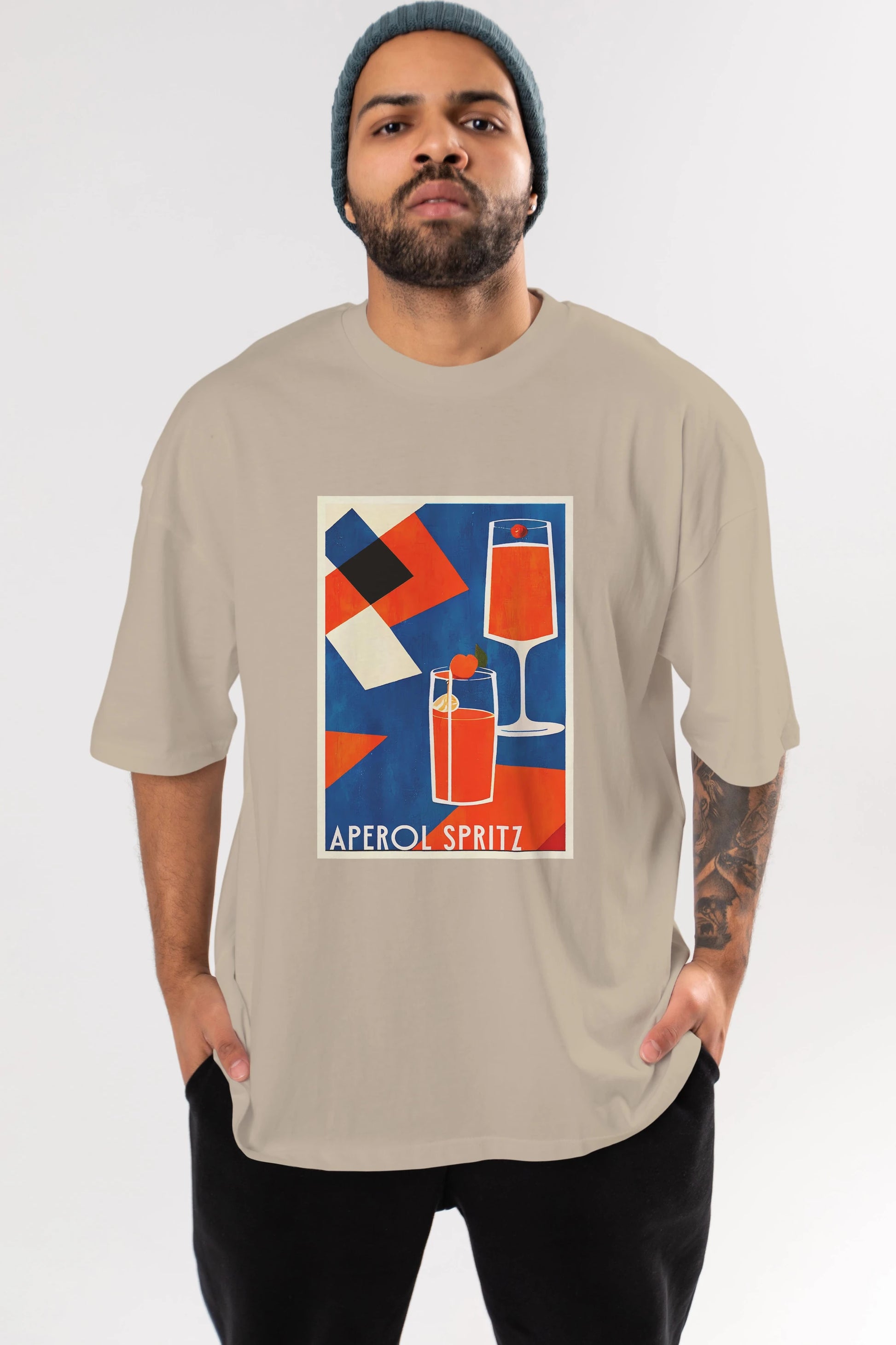 Aperol Spritz 4 Ön Baskılı Oversize t-shirt Erkek Kadın Unisex %100 Pamuk Bisiklet Yaka tişort