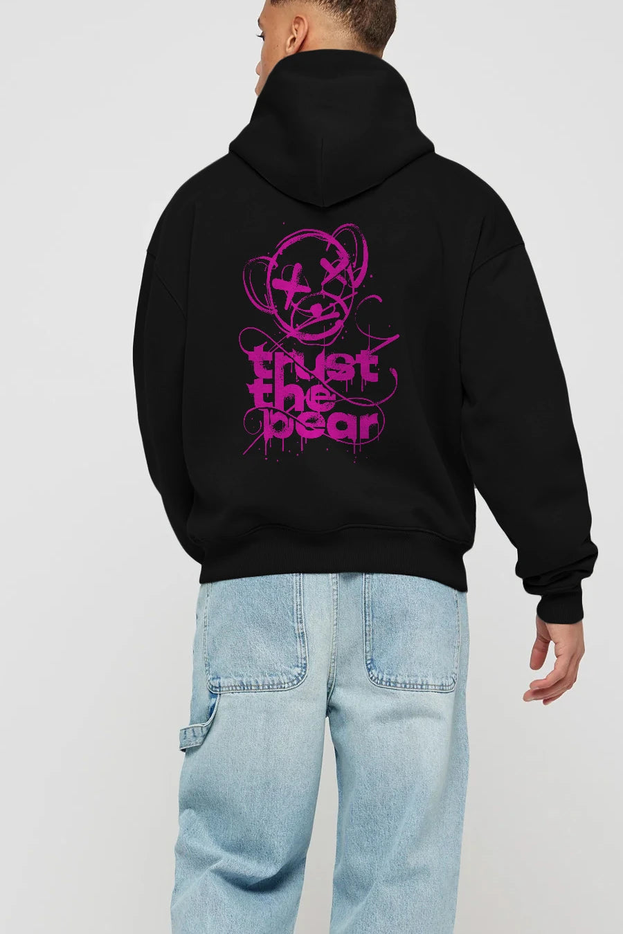 Trust The Bear 2 Arka Baskılı Hoodie Oversize Kapüşonlu Sweatshirt Erkek Kadın Unisex