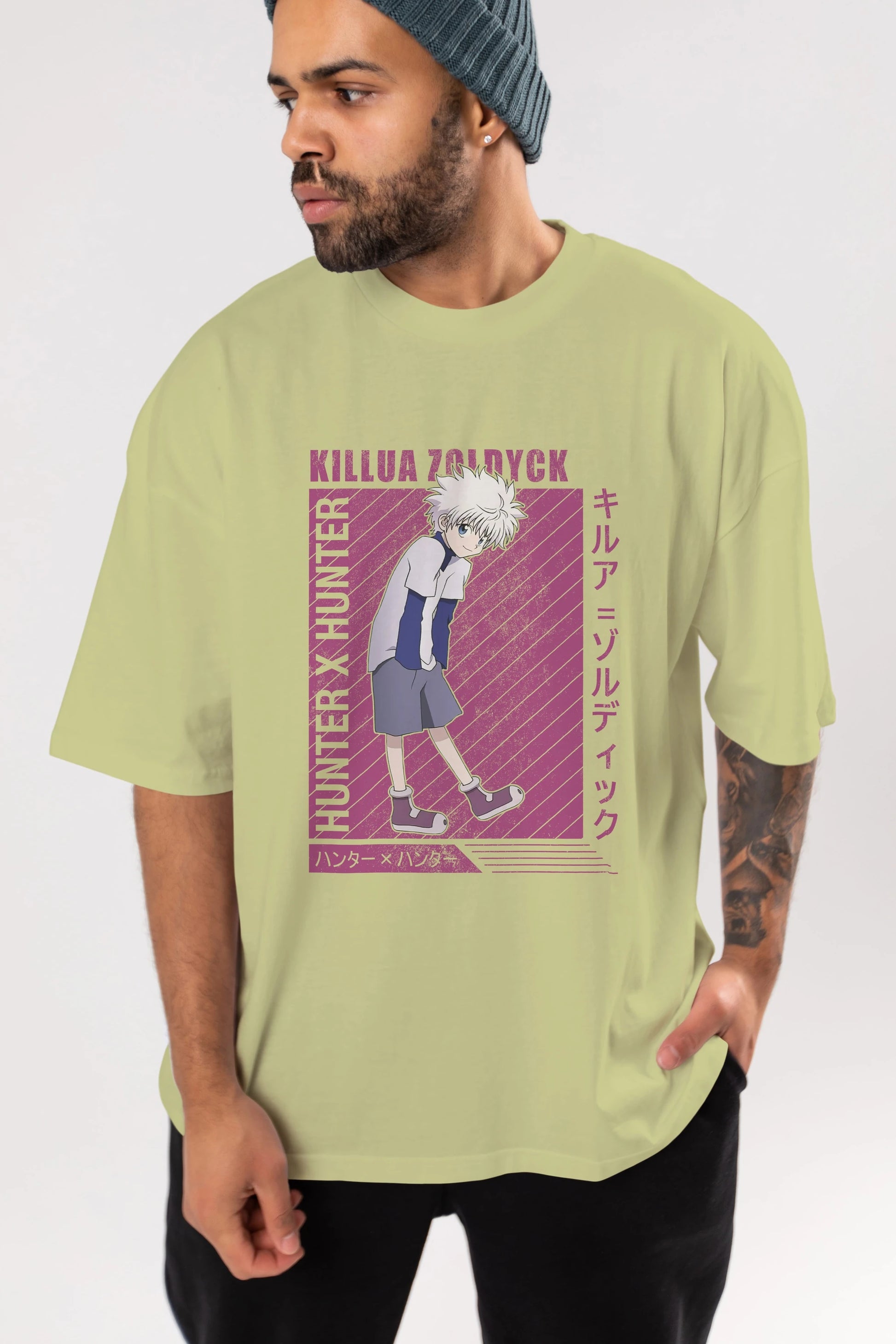 Killua Zoldyck 3 1 Anime Ön Baskılı Oversize t-shirt %100 pamuk Erkek Kadın Unisex