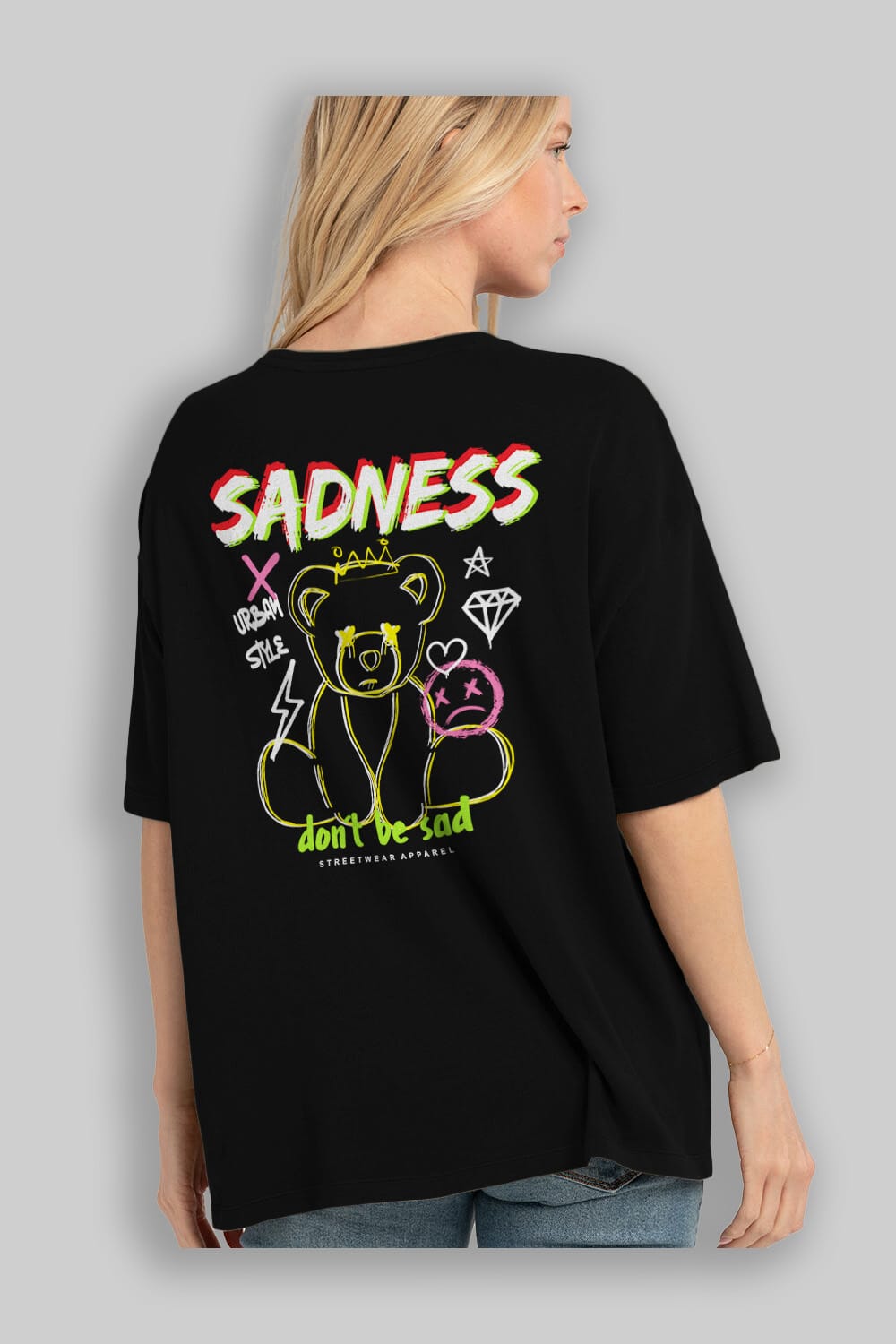 Teddy Bear Sadness Arka Baskılı Oversize t-shirt Erkek Kadın Unisex