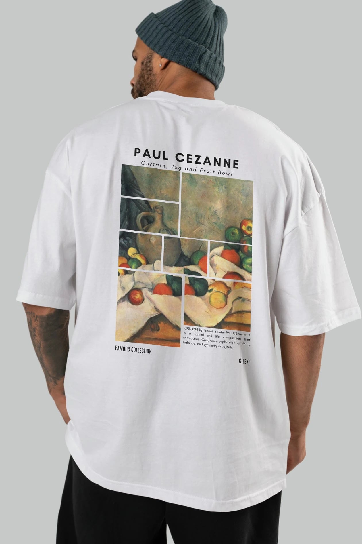 Paul Cezanne Curtain Arka Baskılı Oversize t-shirt Erkek Kadın Bisiklet Yaka Pamuk tişort