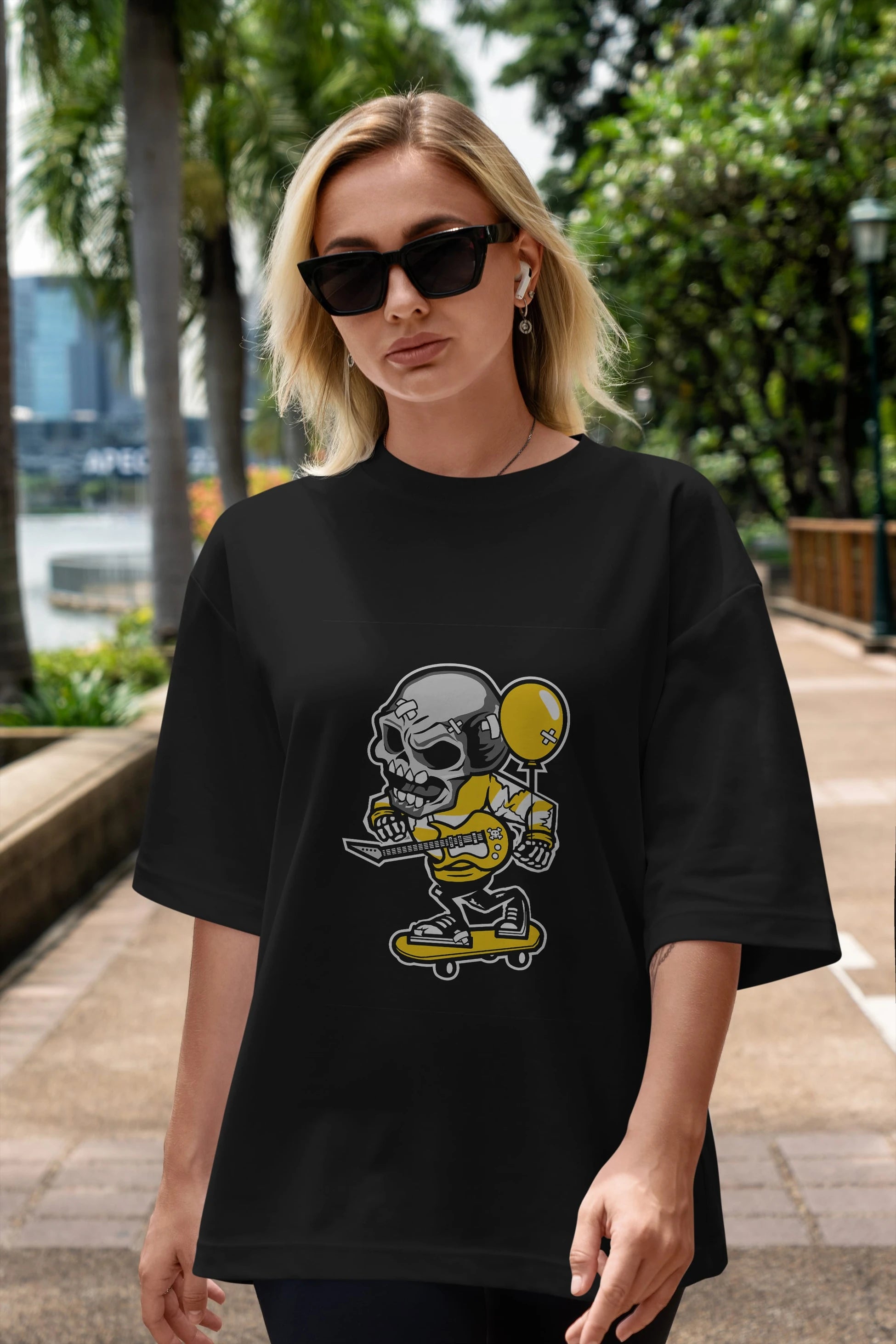 Skull Skater Ön Baskılı Oversize t-shirt Erkek Kadın Unisex %100 Pamuk tişort