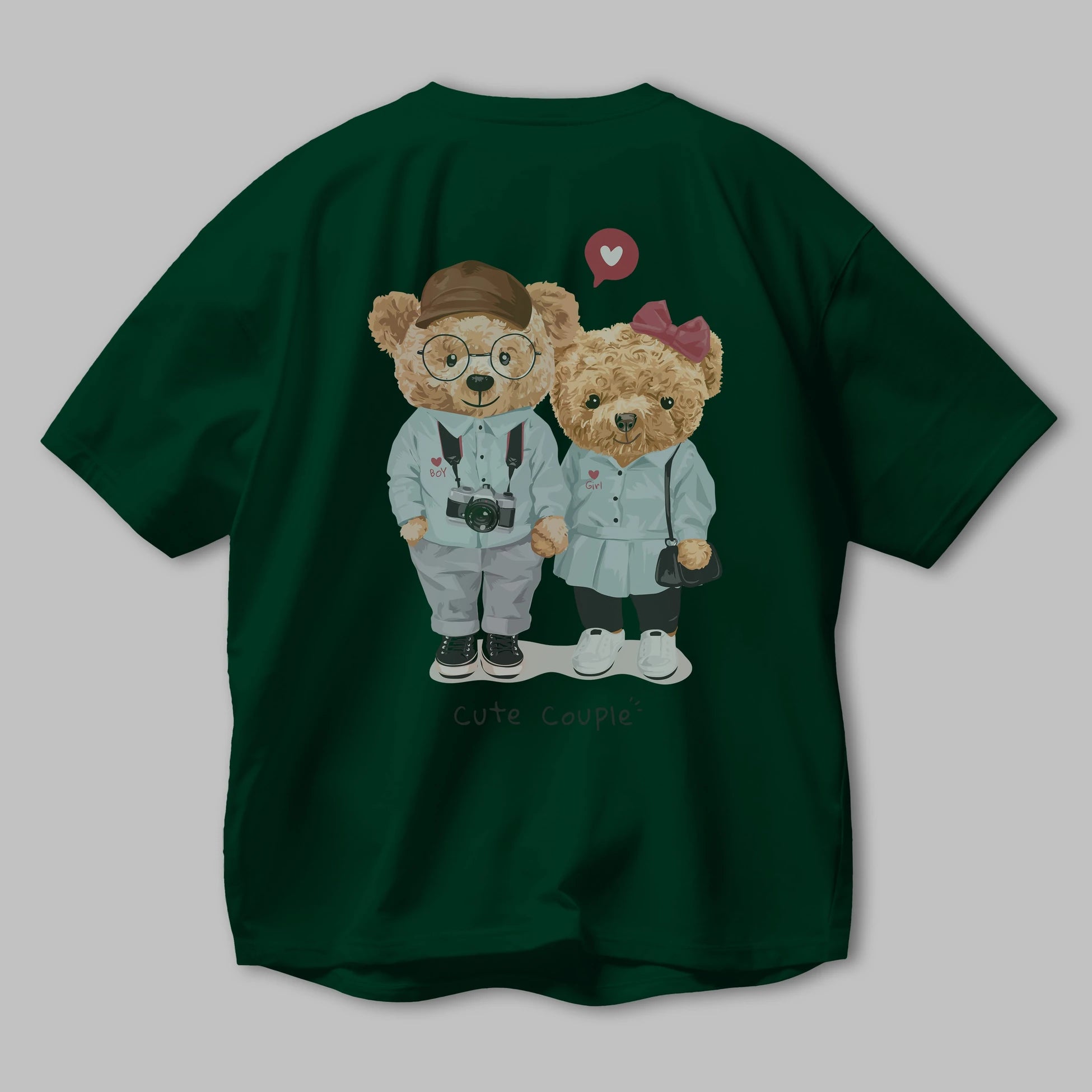 Teddy Bear Cute Couple Arka Baskılı Oversize t-shirt Erkek Kadın Unisex %100 Pamuk