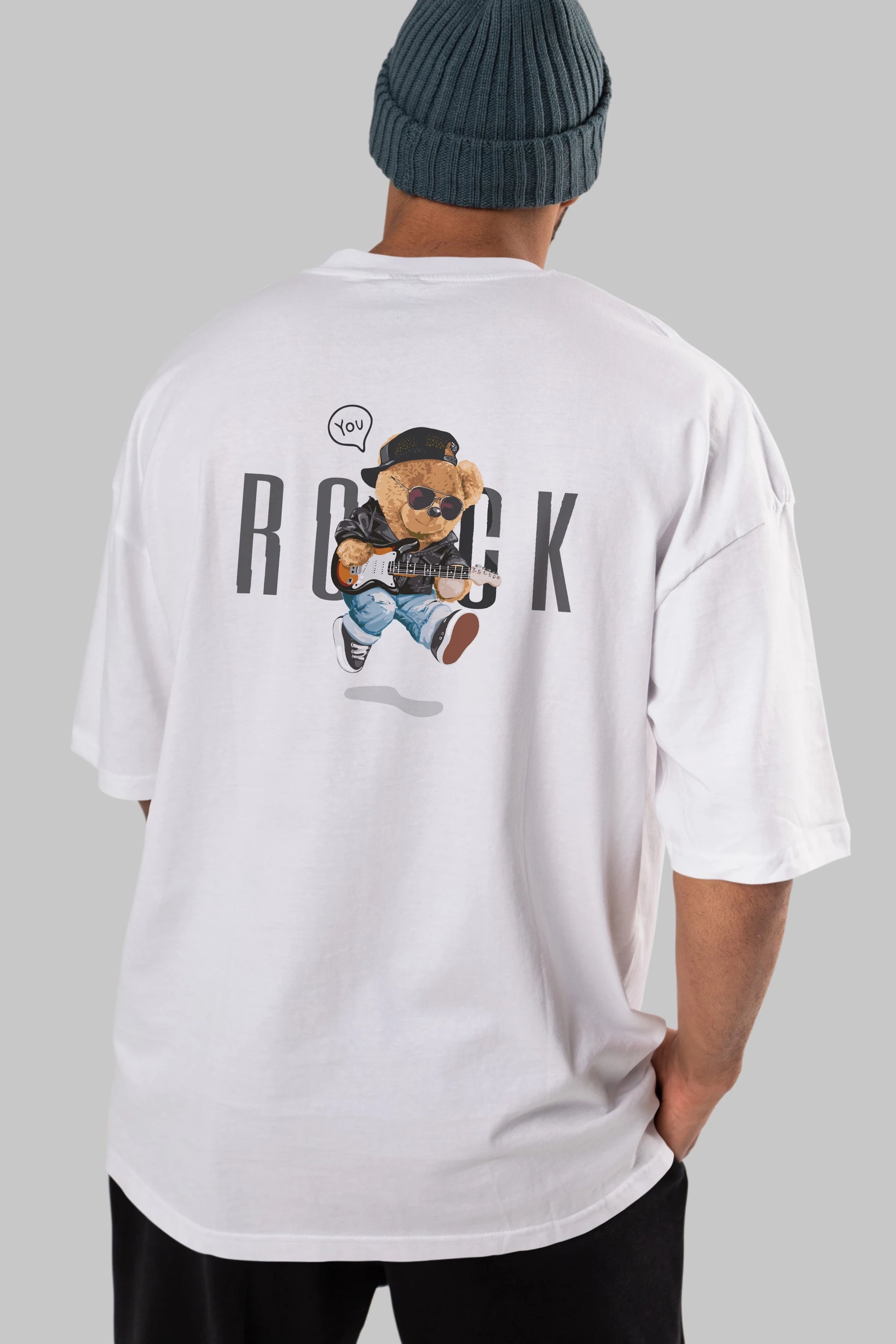 Teddy Bear Rock Arka Baskılı Oversize t-shirt Erkek Kadın Unisex %100 Pamuk