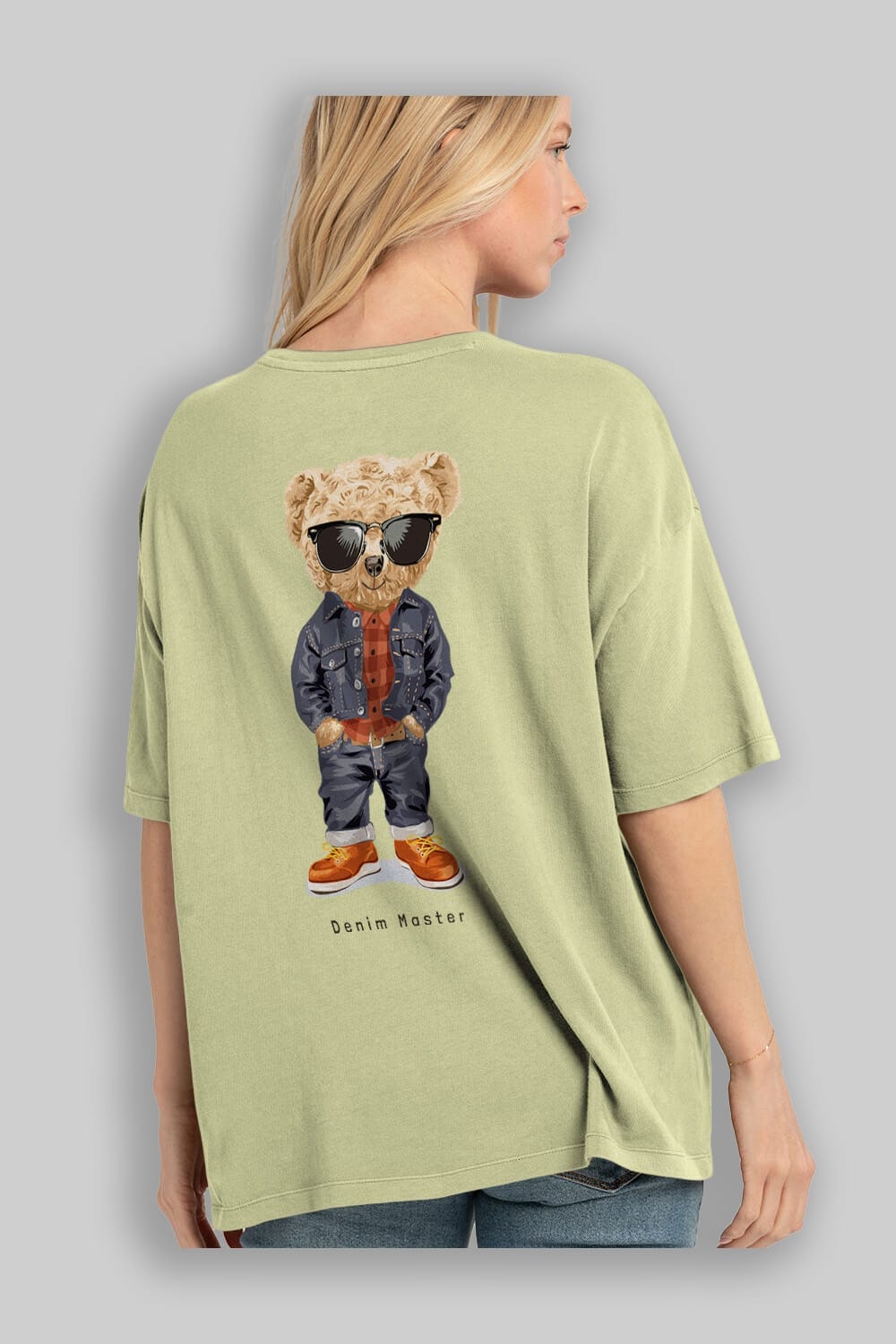 Teddy Bear Tarz Arka Baskılı Oversize t-shirt Erkek Kadın Unisex %100 Pamuk