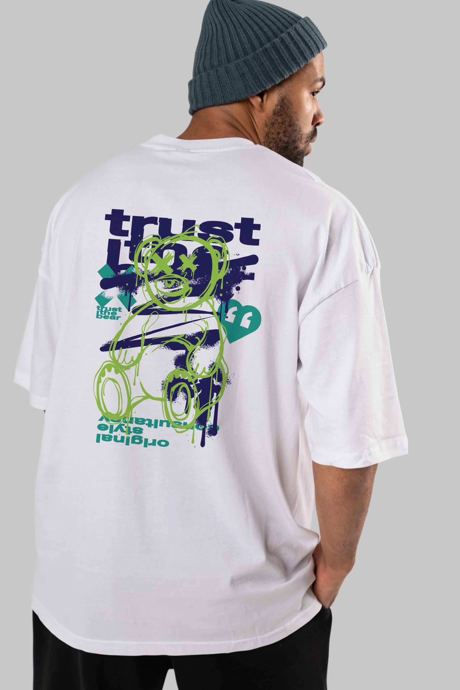Trust The Bear 3 Arka Baskılı Oversize t-shirt Erkek Kadın Unisex