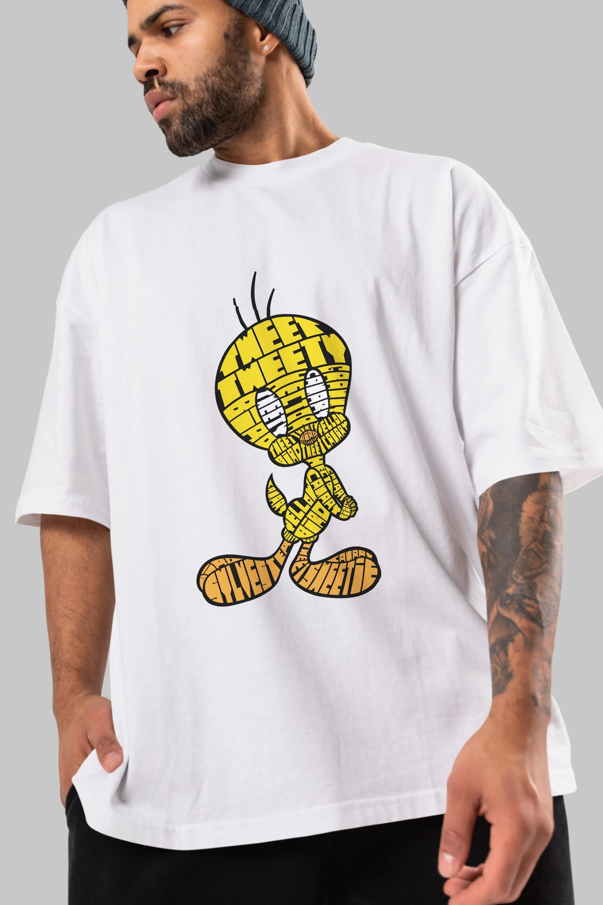 Tweety Ön Baskılı Oversize t-shirt %100 pamuk Erkek Kadın Unisex