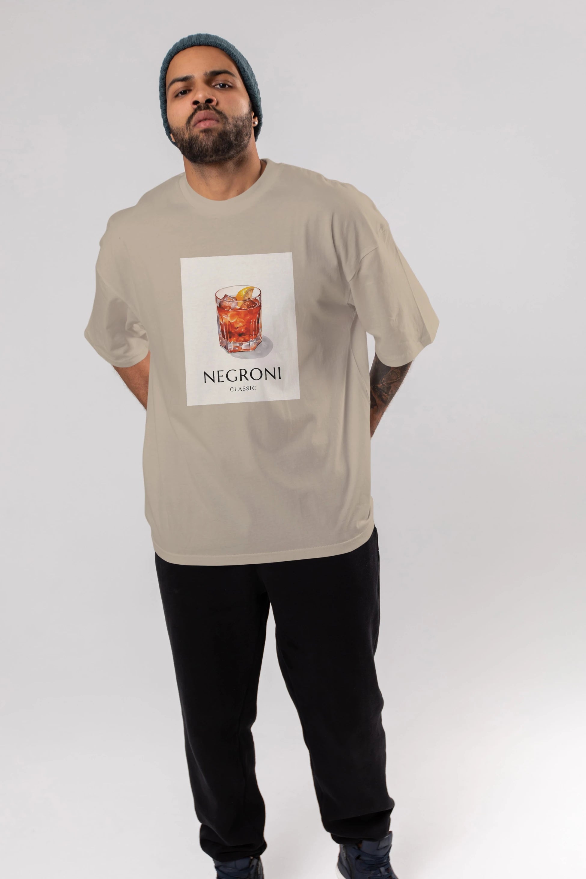Negroni Classic Ön Baskılı Oversize t-shirt Erkek Kadın Unisex %100 Pamuk Bisiklet Yaka tişort