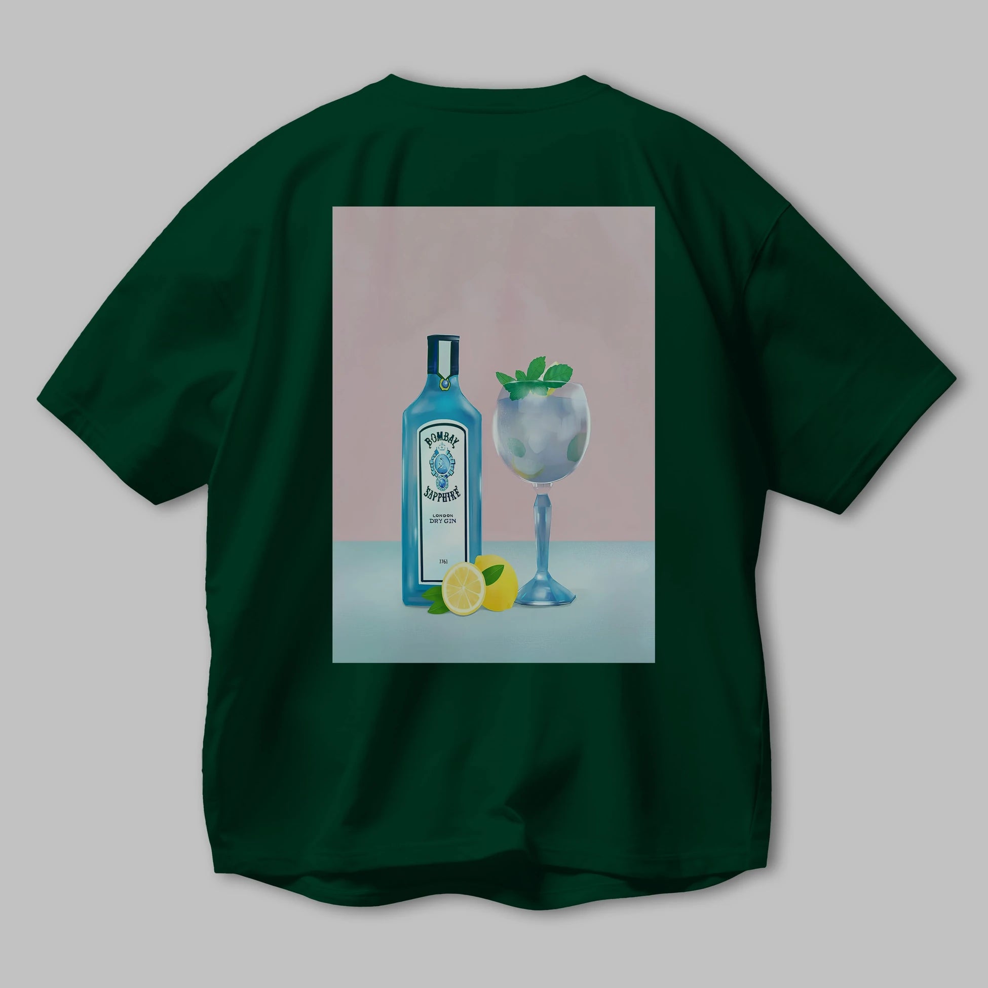 Bombay Sapphire Dry Gin Arka Baskılı Oversize t-shirt Erkek Kadın Unisex %100 Pamuk Bisiklet Yaka tişort