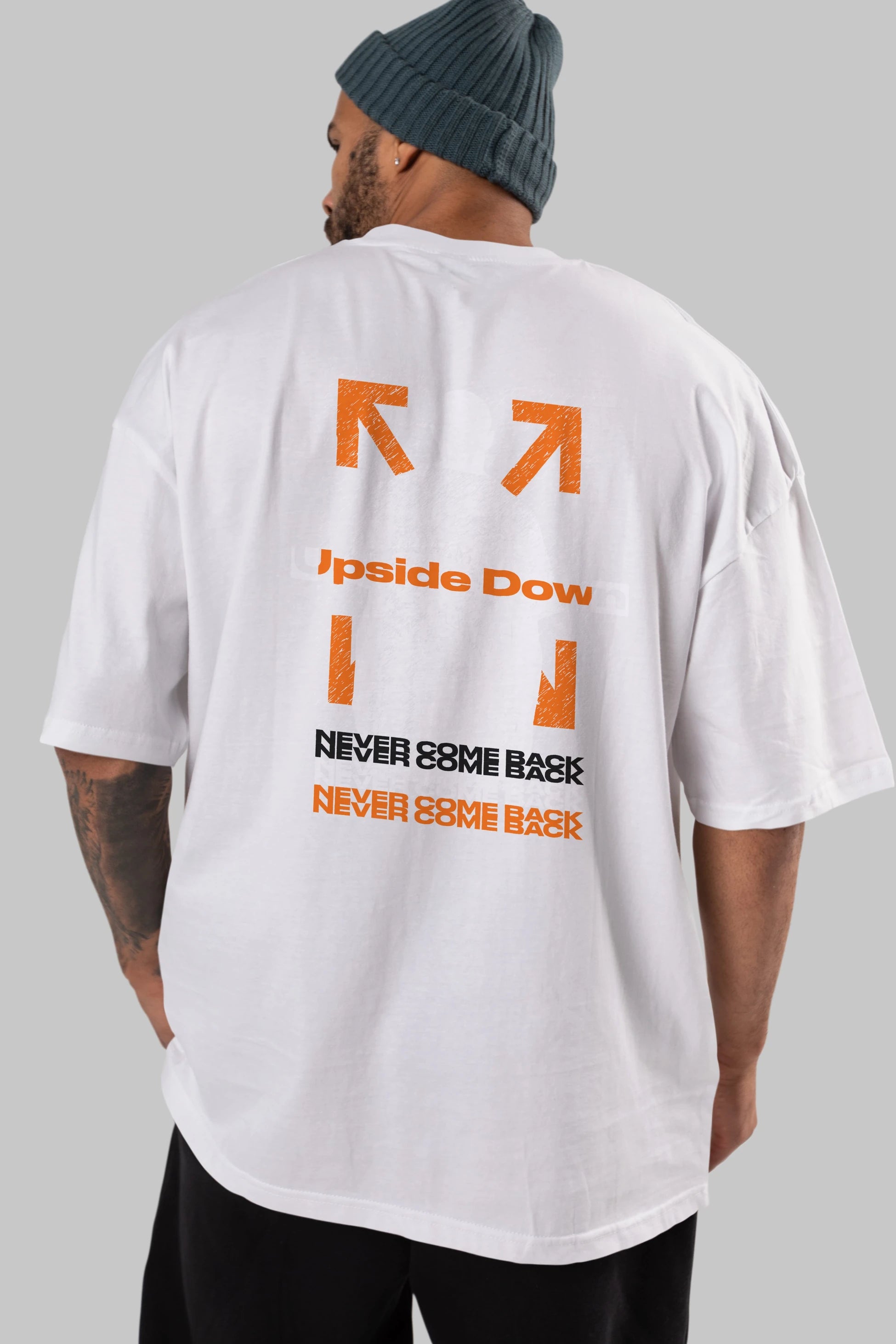 Upside Down Arka Baskılı Oversize t-shirt Erkek Kadın Unisex