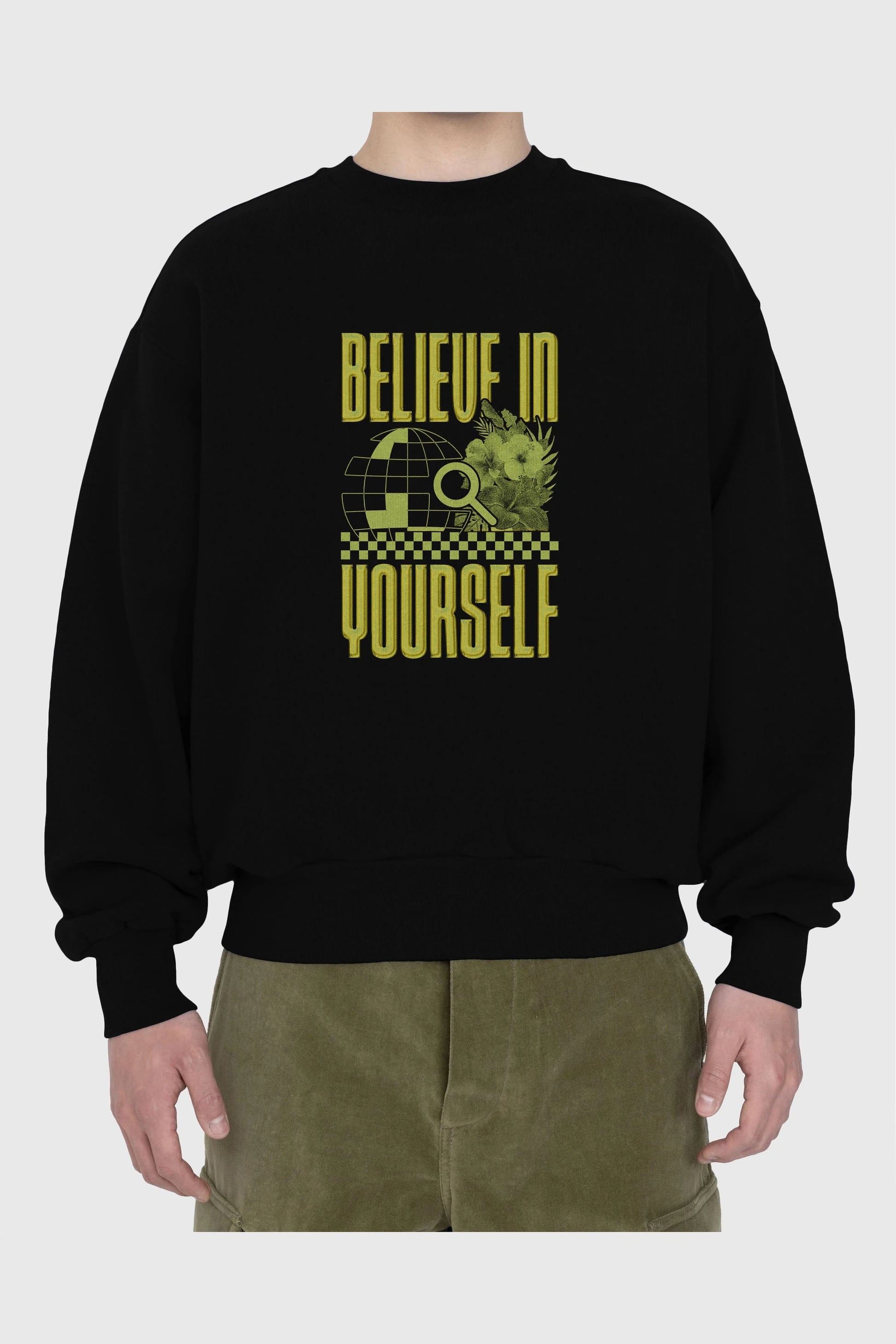 Believe in Yourself Yellow Ön Baskılı Oversize Sweatshirt Erkek Kadın Unisex