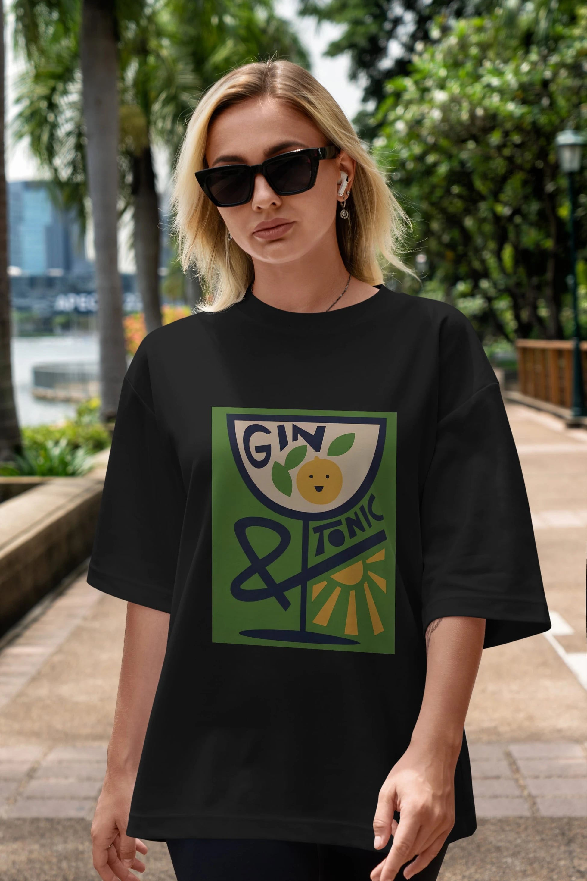Gin Tonic 3 Ön Baskılı Oversize t-shirt Erkek Kadın Unisex %100 Pamuk Bisiklet Yaka tişort