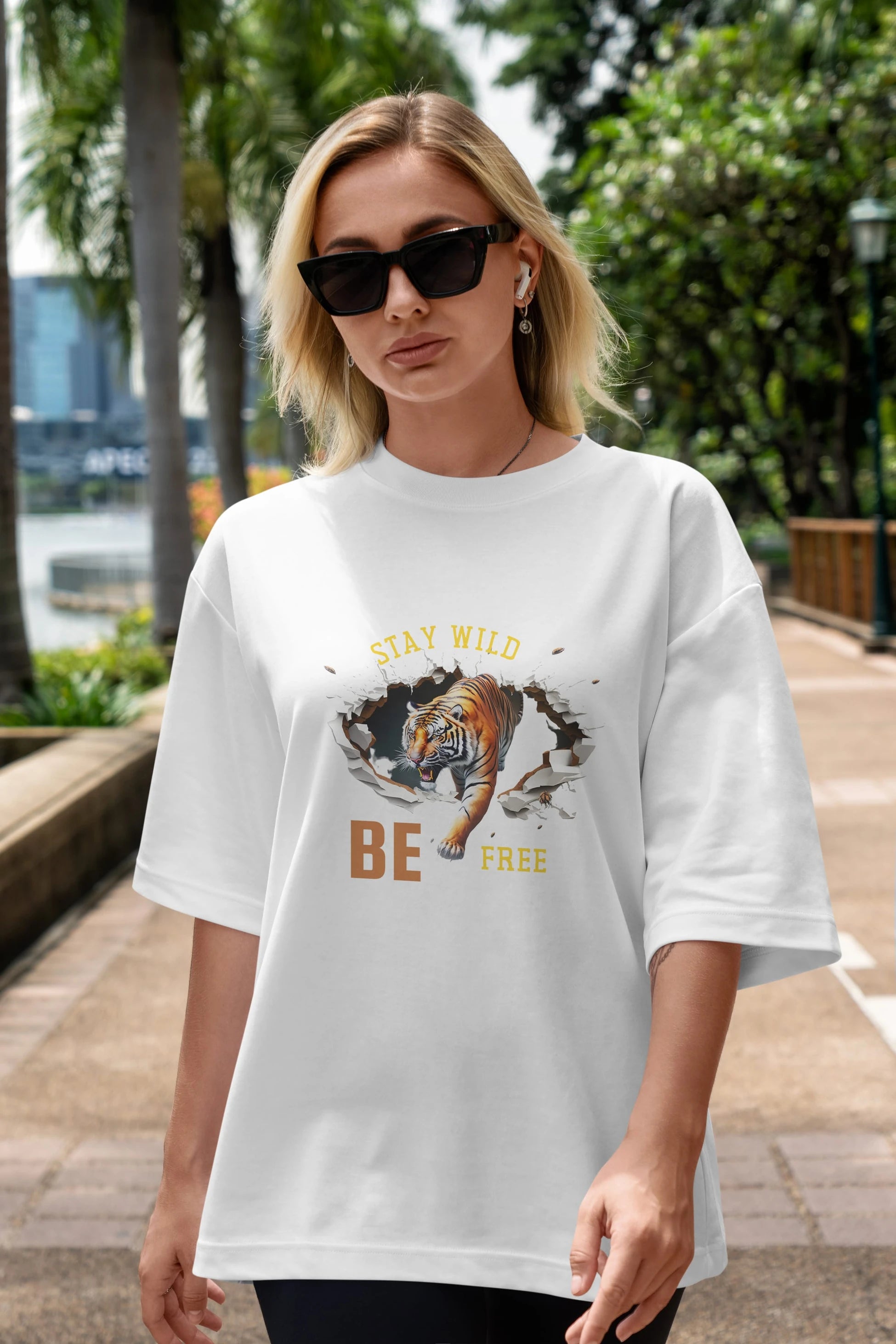 Stay Wild Be Free Yazılı Ön Baskılı Oversize t-shirt Erkek Kadın Unisex