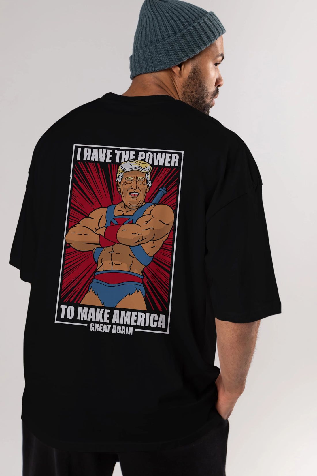 Trump Heman Arka Baskılı Oversize t-shirt Erkek Kadın Unisex %100 Pamuk tişort