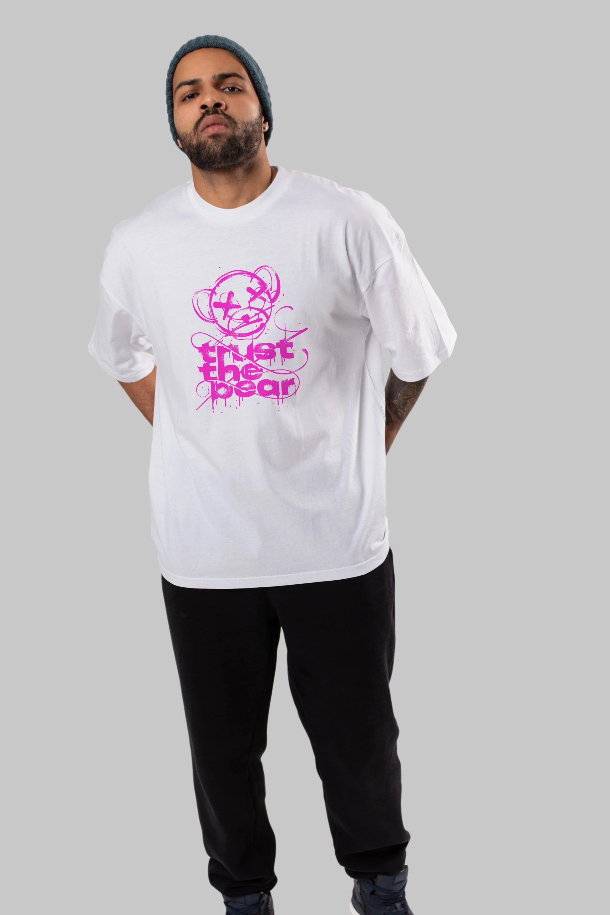 Trust The Bear 2 Ön Baskılı Oversize t-shirt Erkek Kadın Unisex