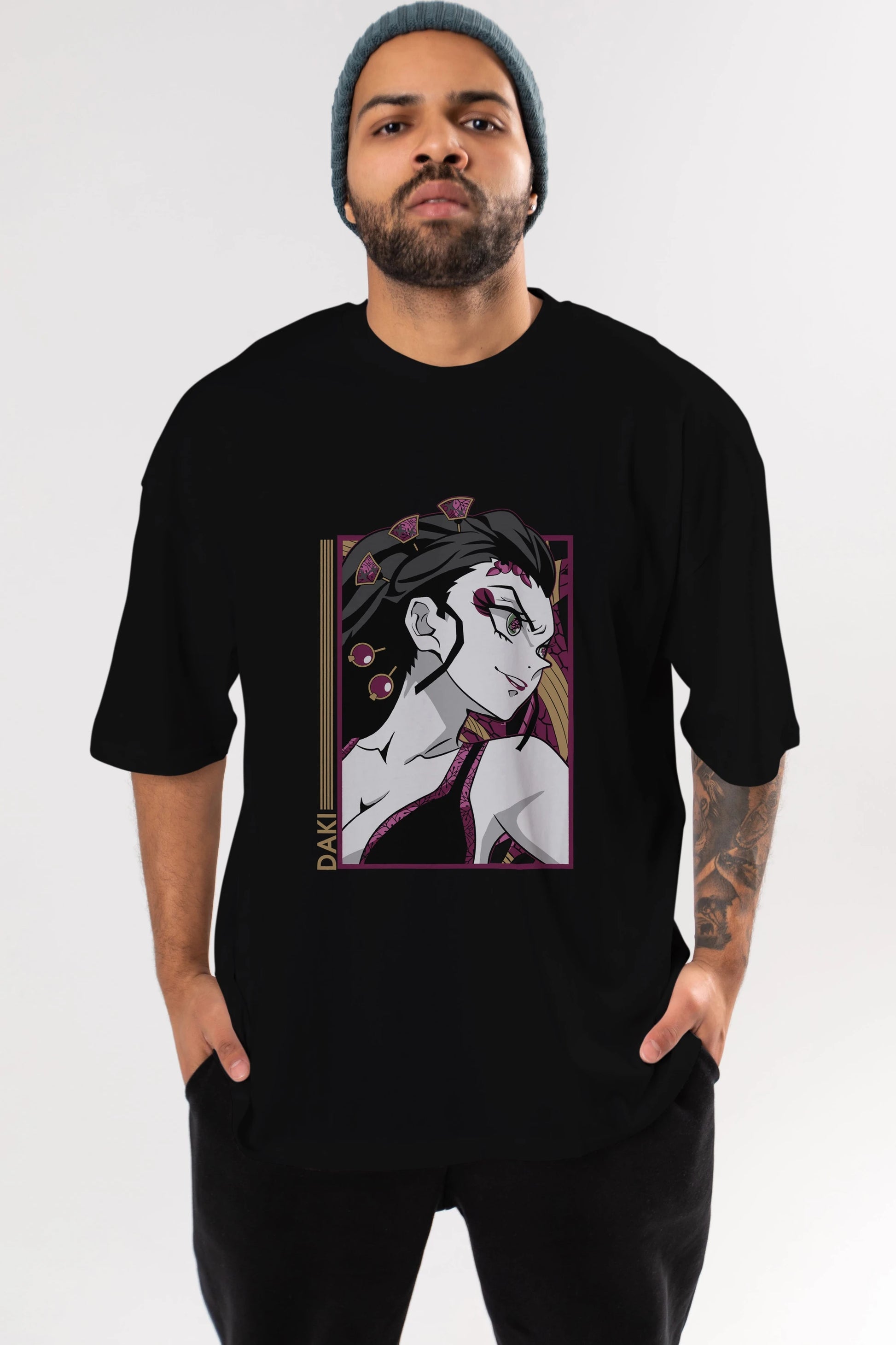 Daki DEMION SLAYER Anime Ön Baskılı Oversize t-shirt %100 pamuk Erkek Kadın Unisex