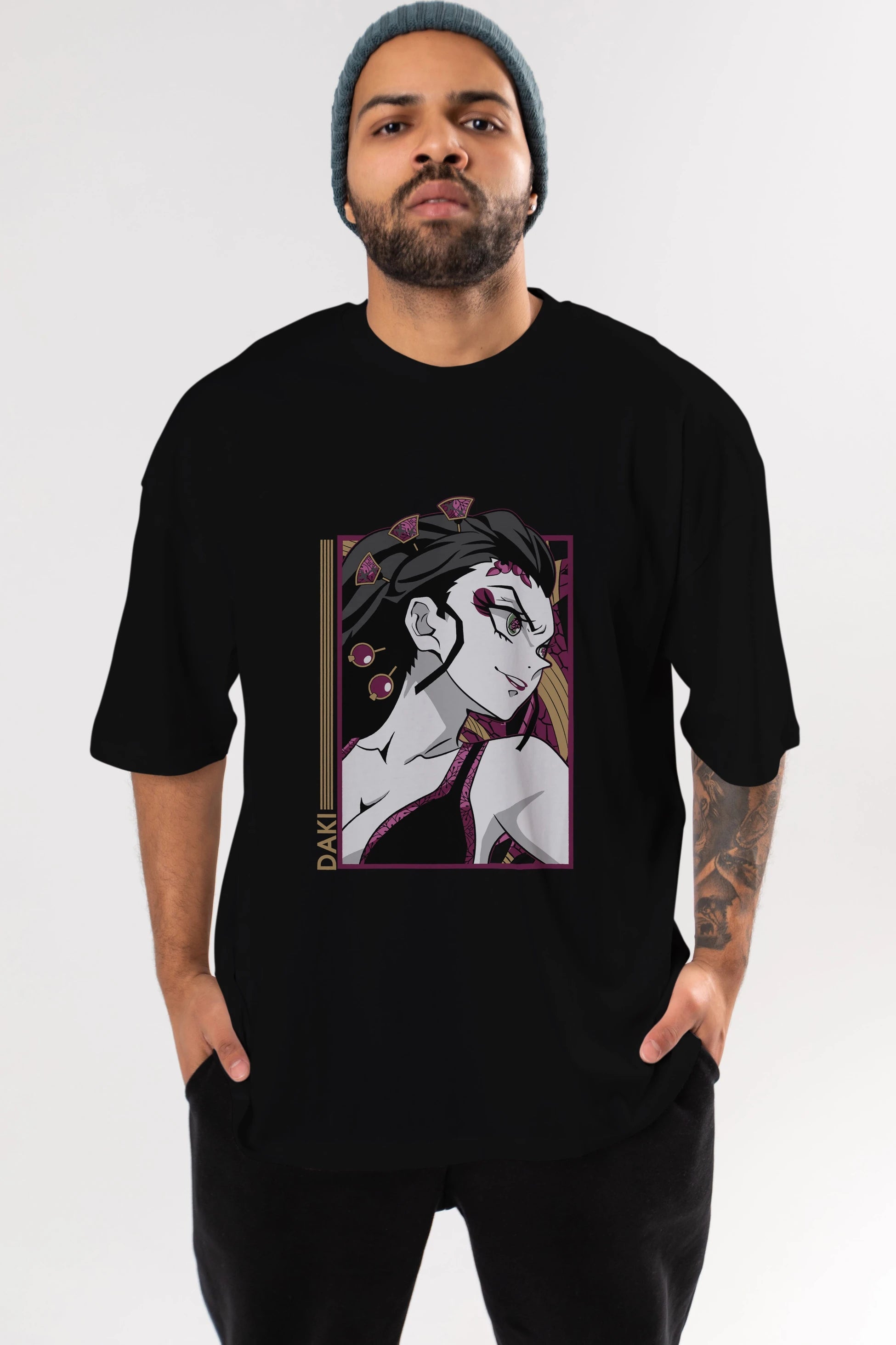 Daki DEMION SLAYER Anime Ön Baskılı Oversize t-shirt %100 pamuk Erkek Kadın Unisex