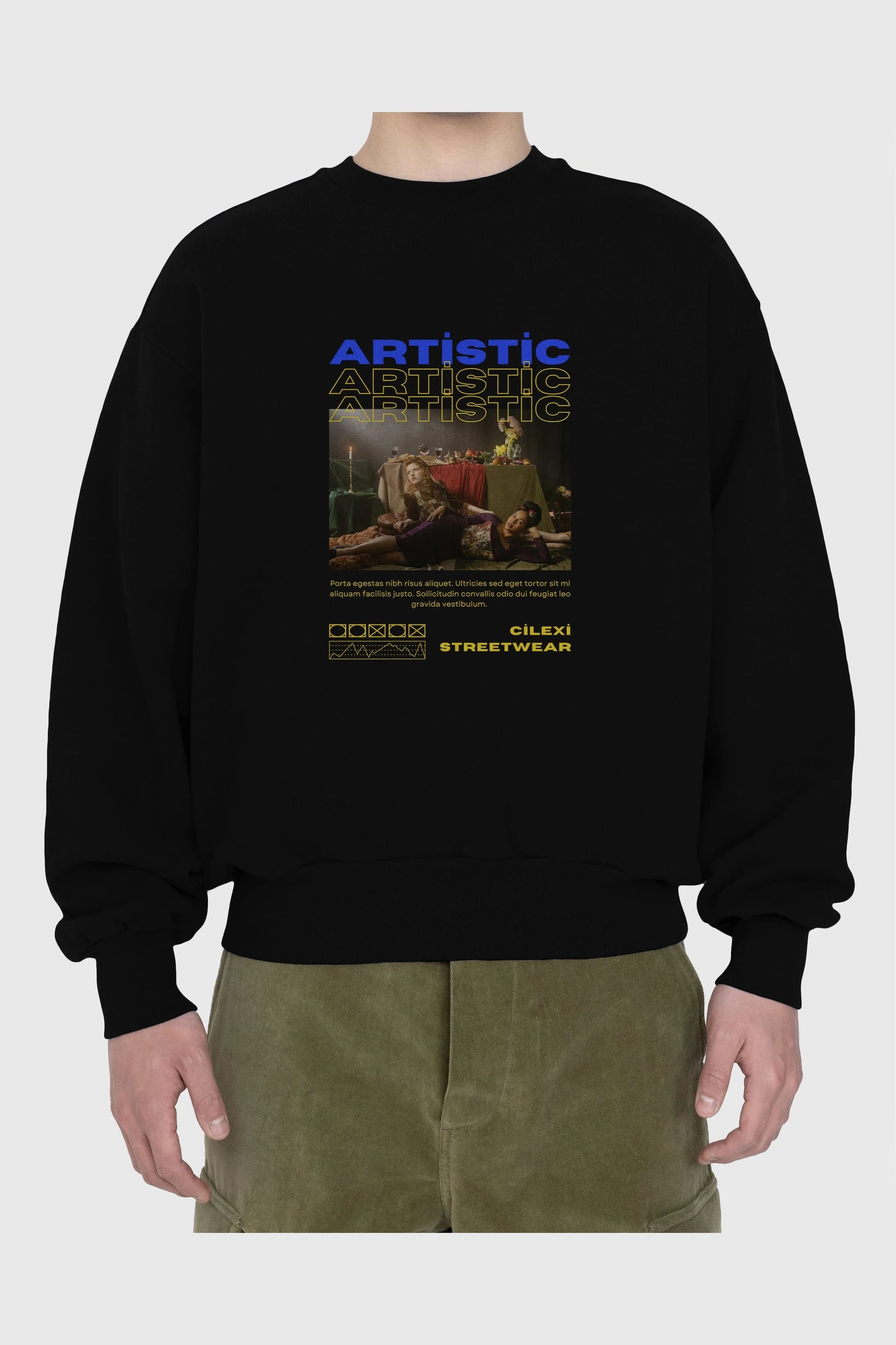 Artistic Yazılı Streetwear Ön Baskılı Oversize Sweatshirt Erkek Kadın Unisex