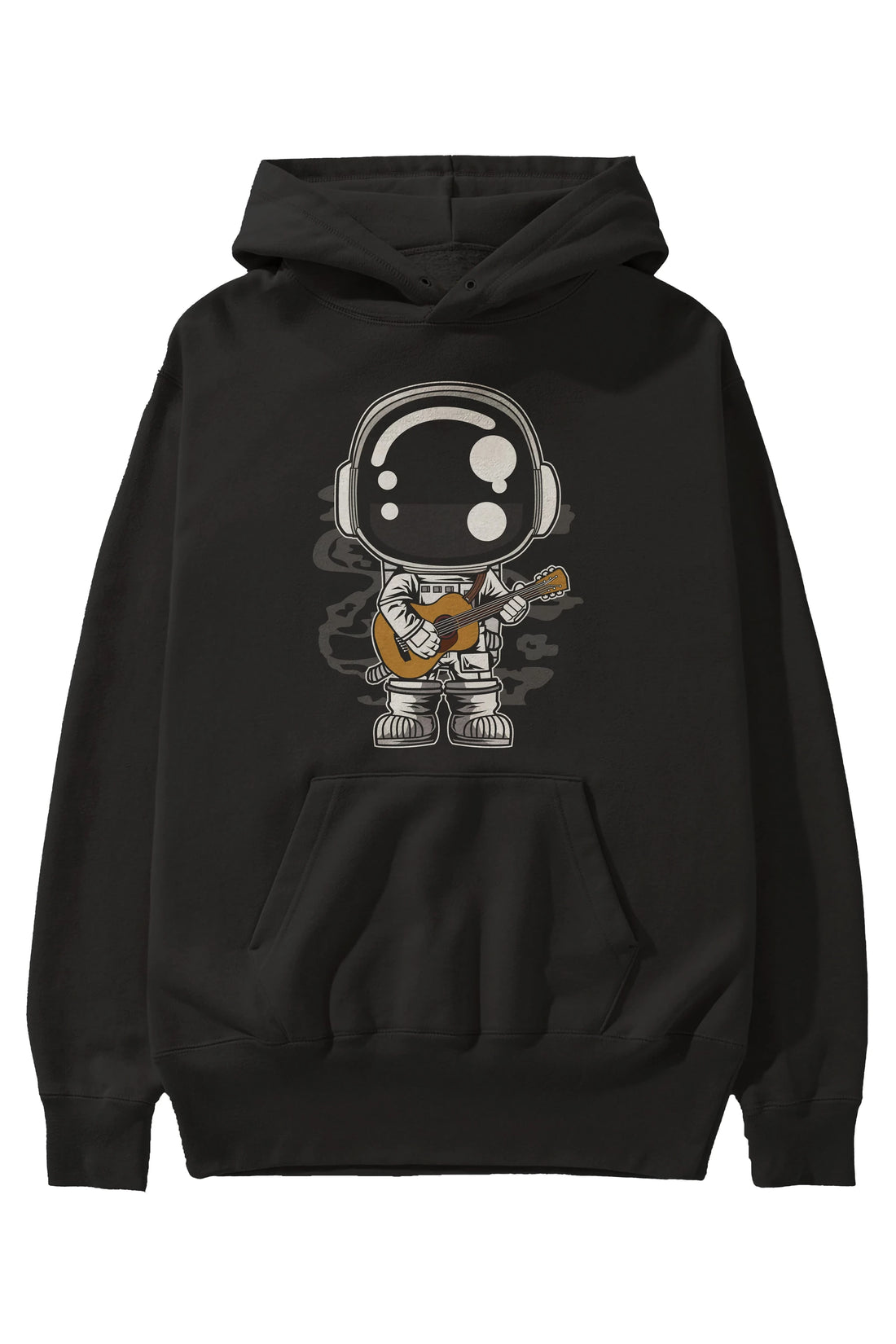 Astronaut Acoustic Guitar Ön Baskılı Hoodie Oversize Kapüşonlu Sweatshirt Erkek Kadın Unisex
