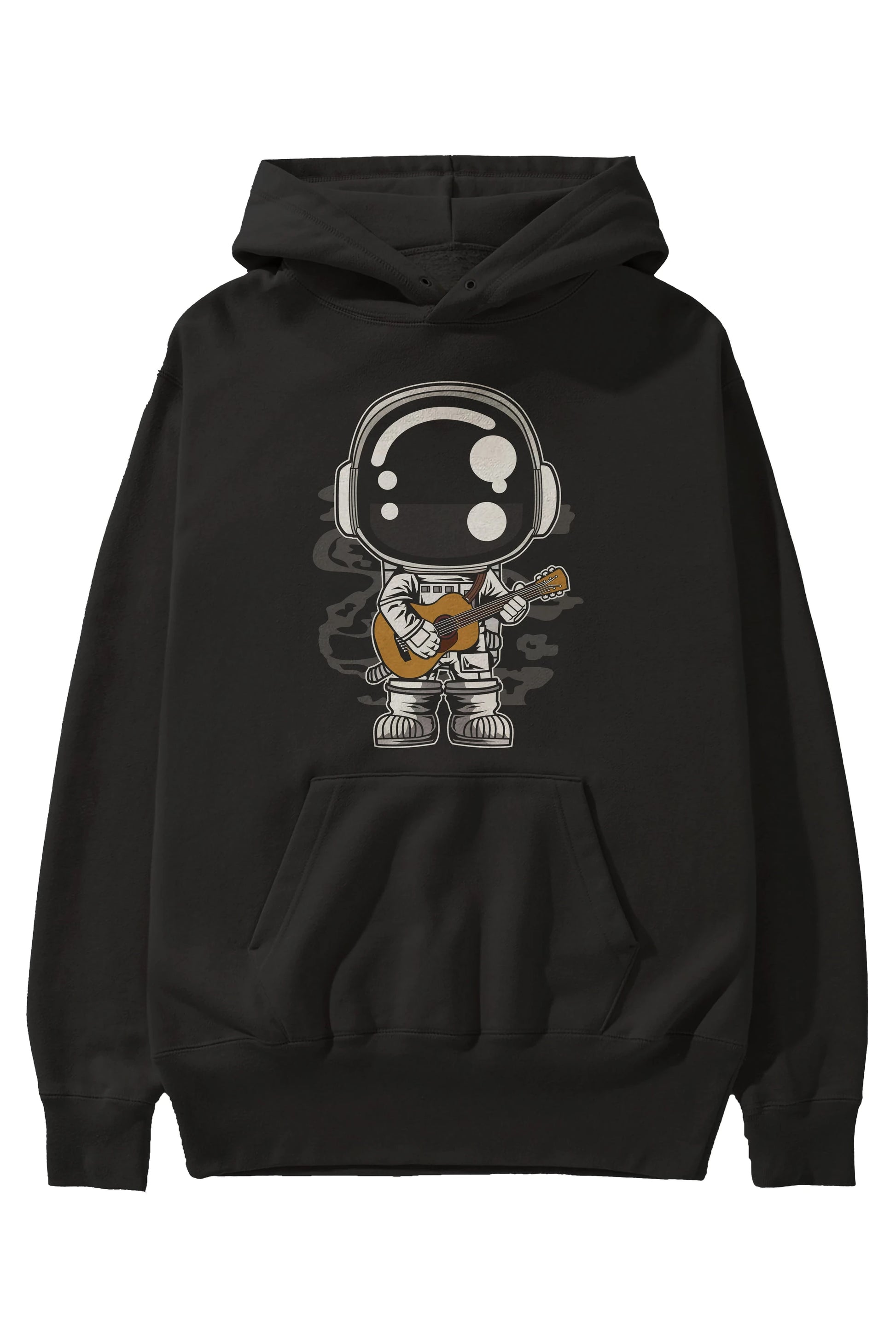 Astronaut Acoustic Guitar Ön Baskılı Hoodie Oversize Kapüşonlu Sweatshirt Erkek Kadın Unisex