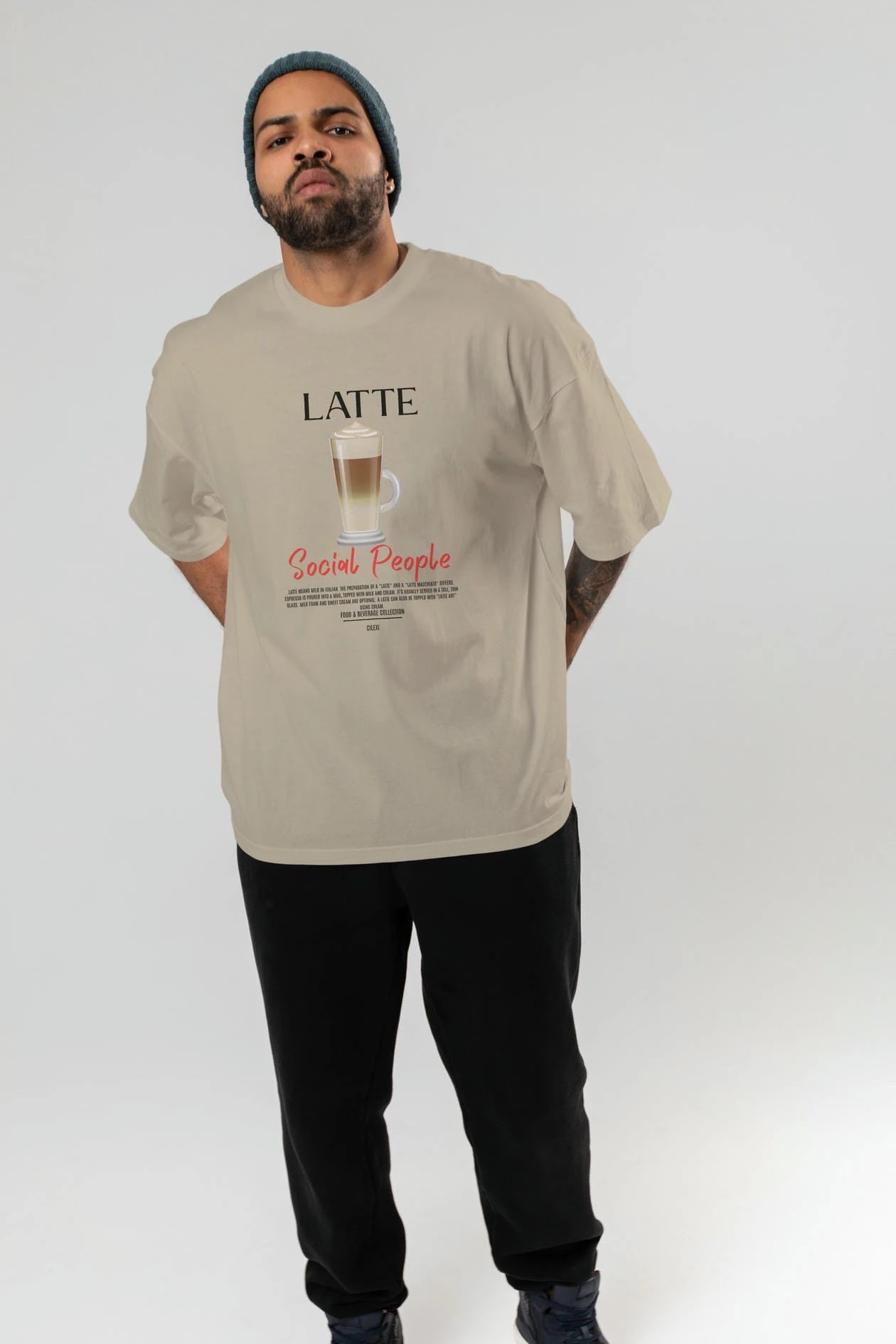 Latte Kokteyl Serisi ön Baskılı Oversize t-shirt Erkek Kadın %100 Pamuk Bisiklet Yaka tişort